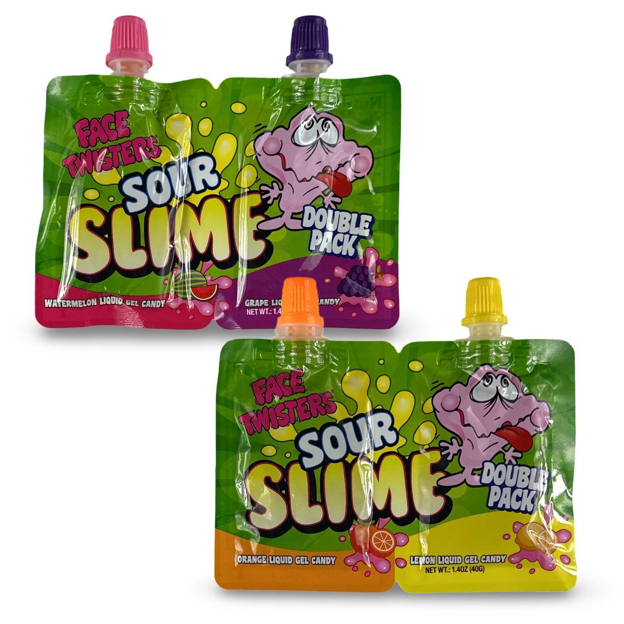 Sour Candy 2-Pack Variety | Build Your Own Assortment, Face Twisters Sour Slime, Orange, Grape, Watermelon, Lemon