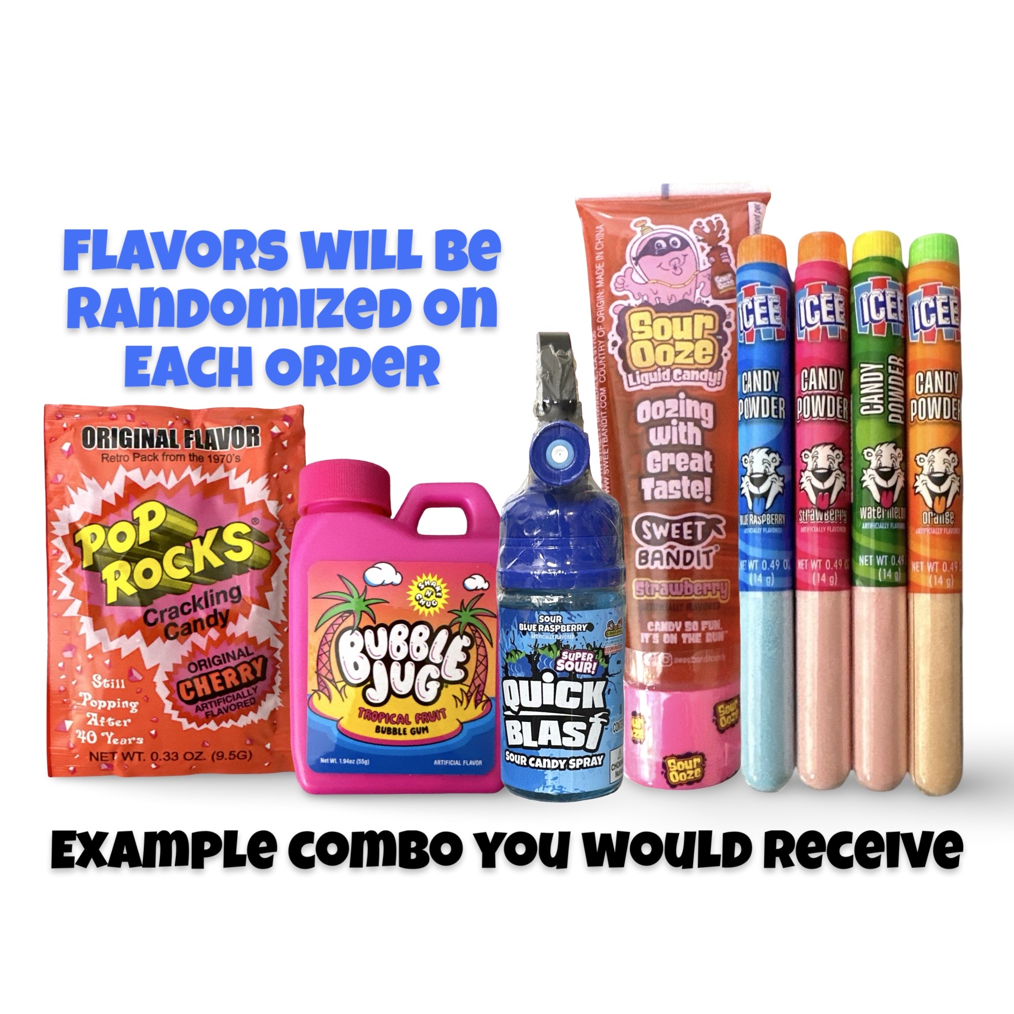Sour Candy Full Size Sampler 8 Pack  | Sour Ooze, Quick Blast, Bubble Jug, Pop Rocks and Icee Candy Powder 2