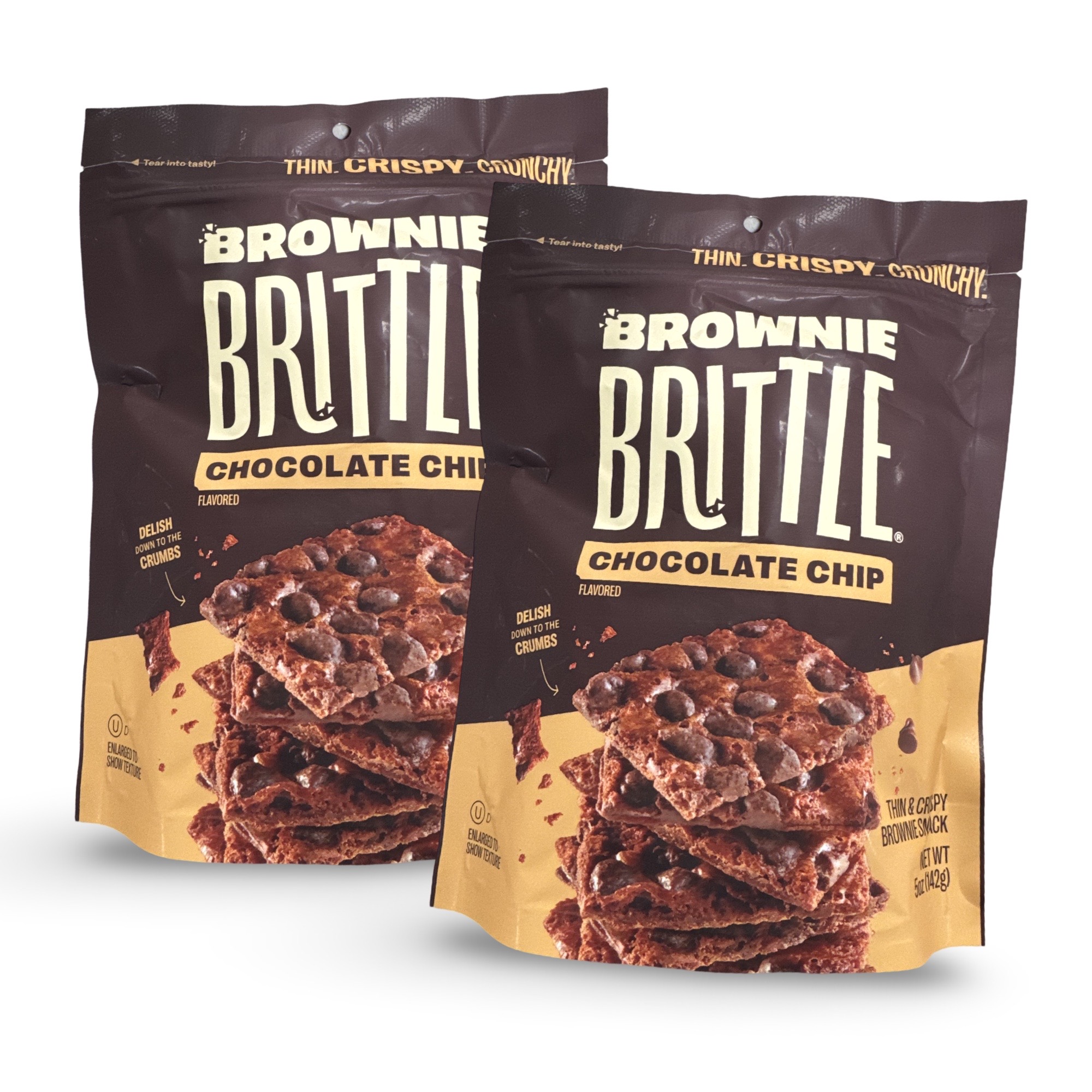 Brownie Brittle Chocolate Chip | 2 Full-Size Bags of Crunchy Thin Brownie Cookie Brittle