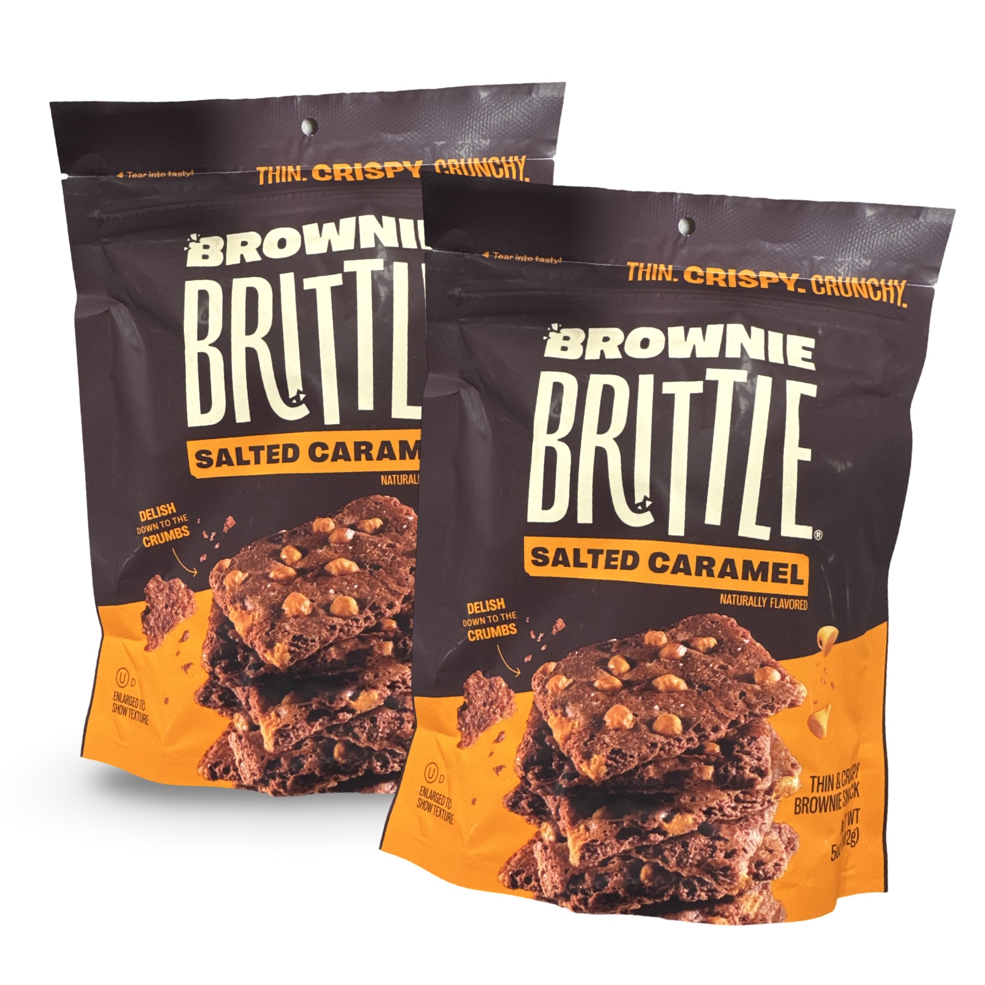 Brownie Brittle Salted Caramel Chocolate | 2 Full-Size Bags of Crunchy Thin Brownie Cookie Brittle