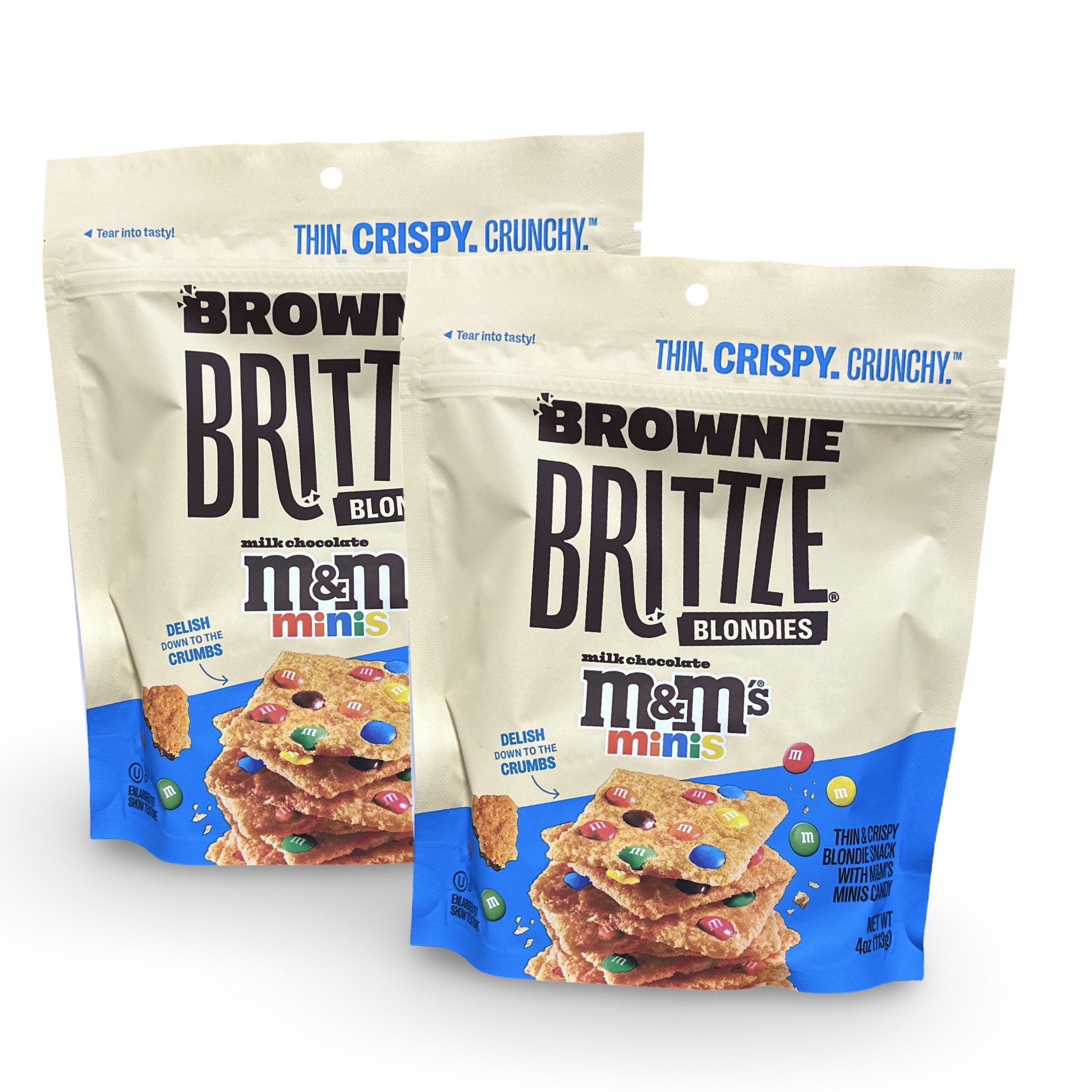 Brownie Brittle M&M Blondie Chocolate | 2 Full-Size Bags of Crunchy Thin Brownie Cookie Brittle