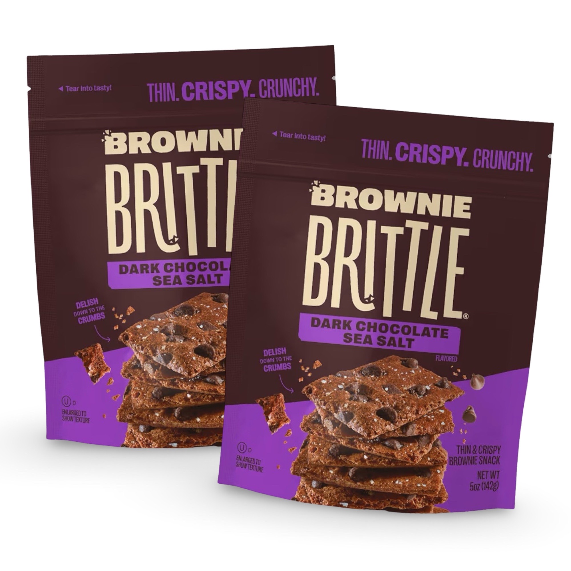 Brownie Brittle Dark Chocolate | 2 Full-Size Bags of Crunchy Thin Brownie Cookie Brittle