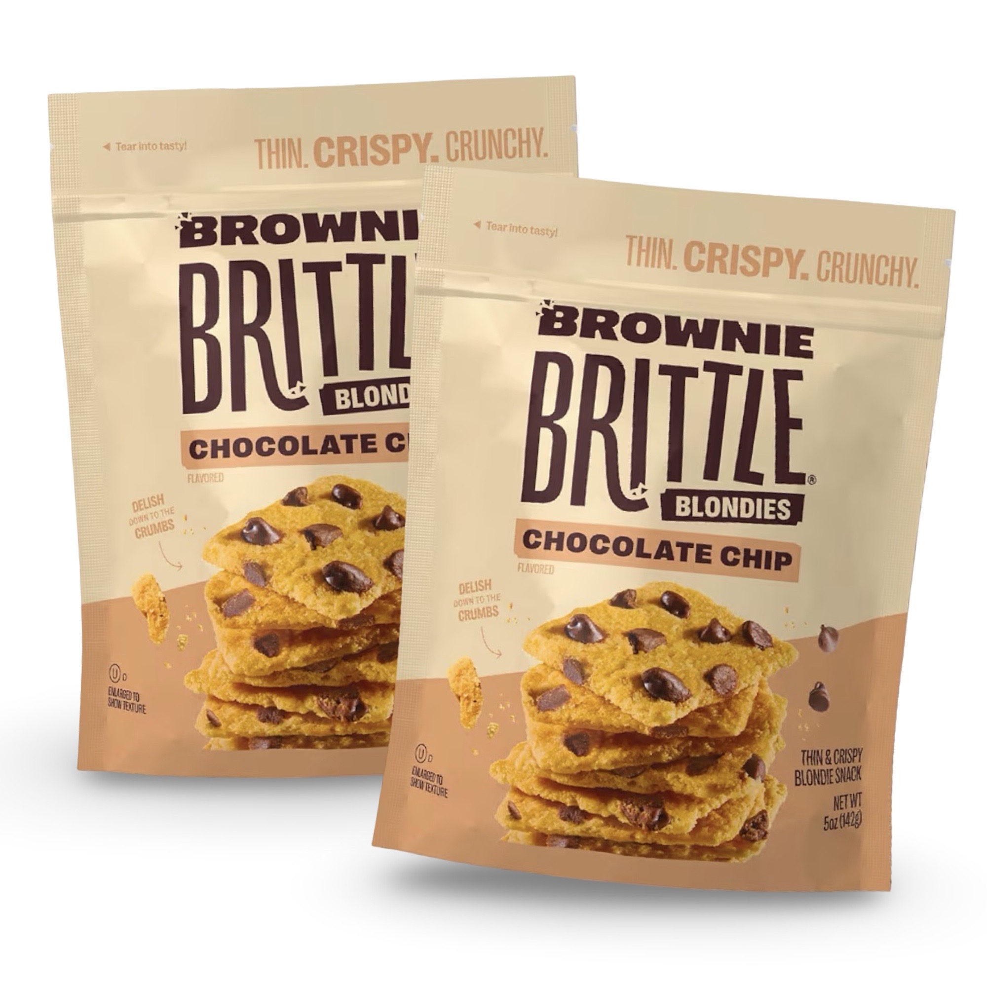 Brownie Brittle Blondie Chocolate Chip | 2 Full-Size Bags of Crunchy Thin Brownie Cookie Brittle
