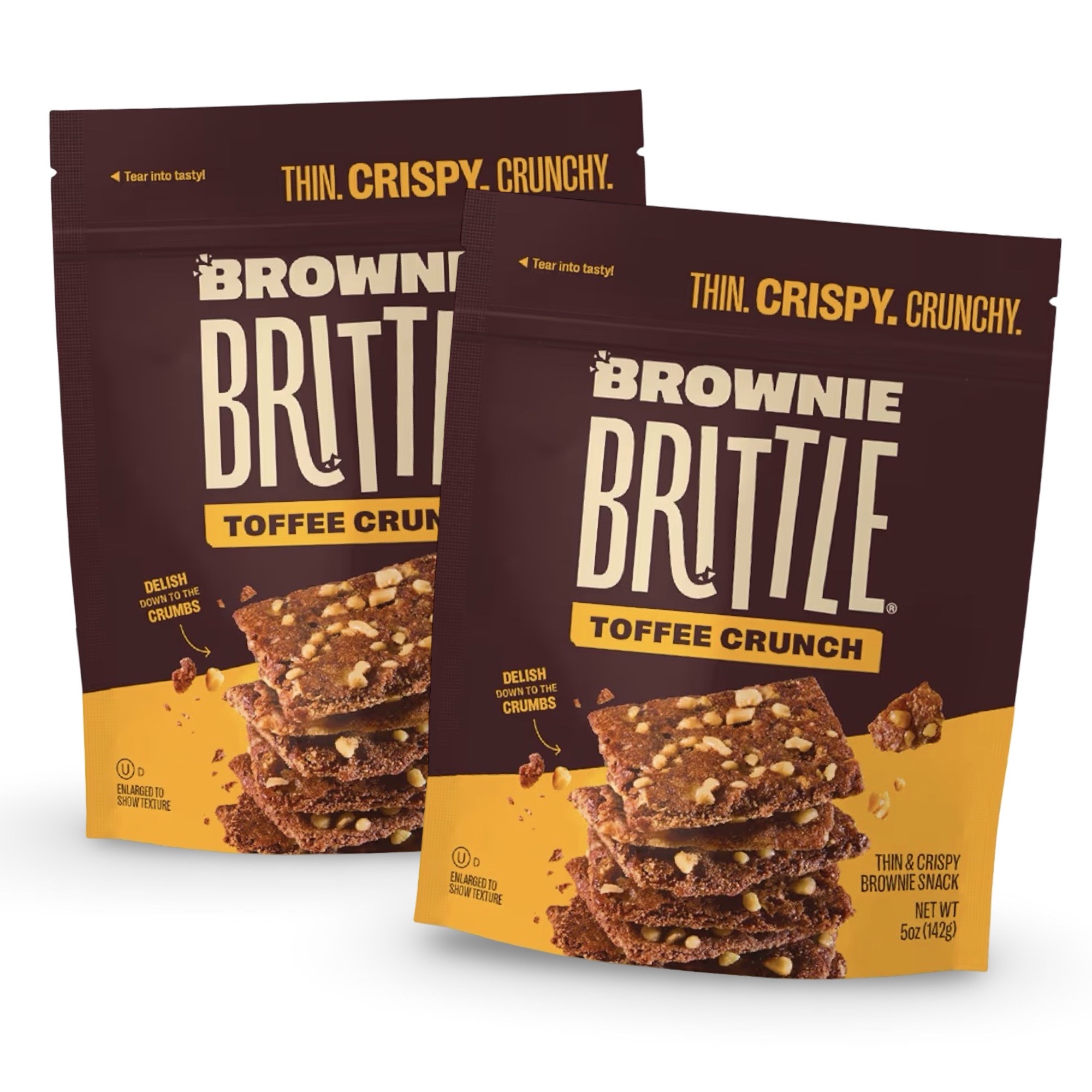 Brownie Brittle Toffee Crunch Chocolate | 2 Full-Size Bags of Crunchy Thin Brownie Cookie Brittle