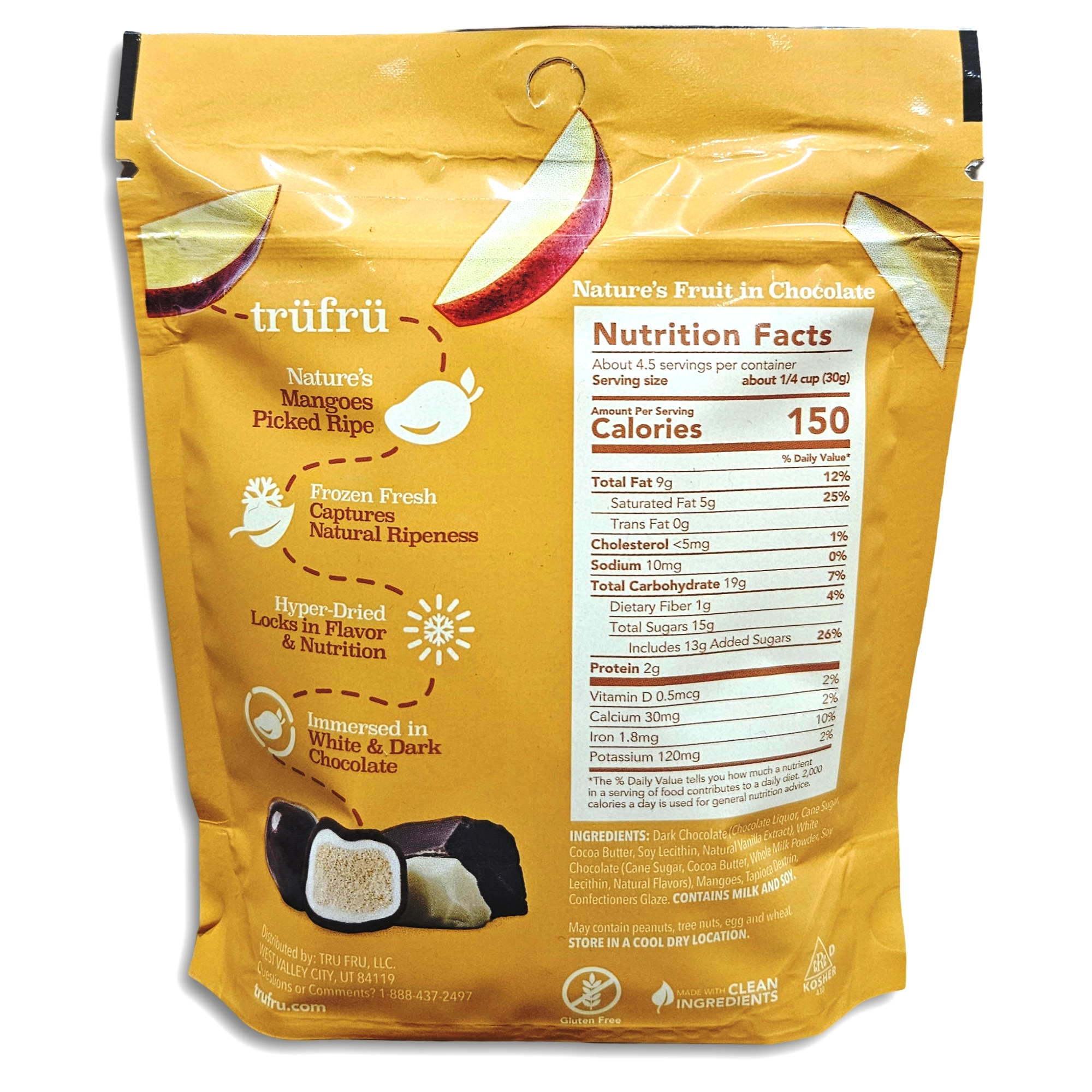 Tru Fru Hyper-Dried Fresh Mango In White & Dark Chocolate Value Pack   | 4.5 Ounce Share Bag | Pack of 6 3