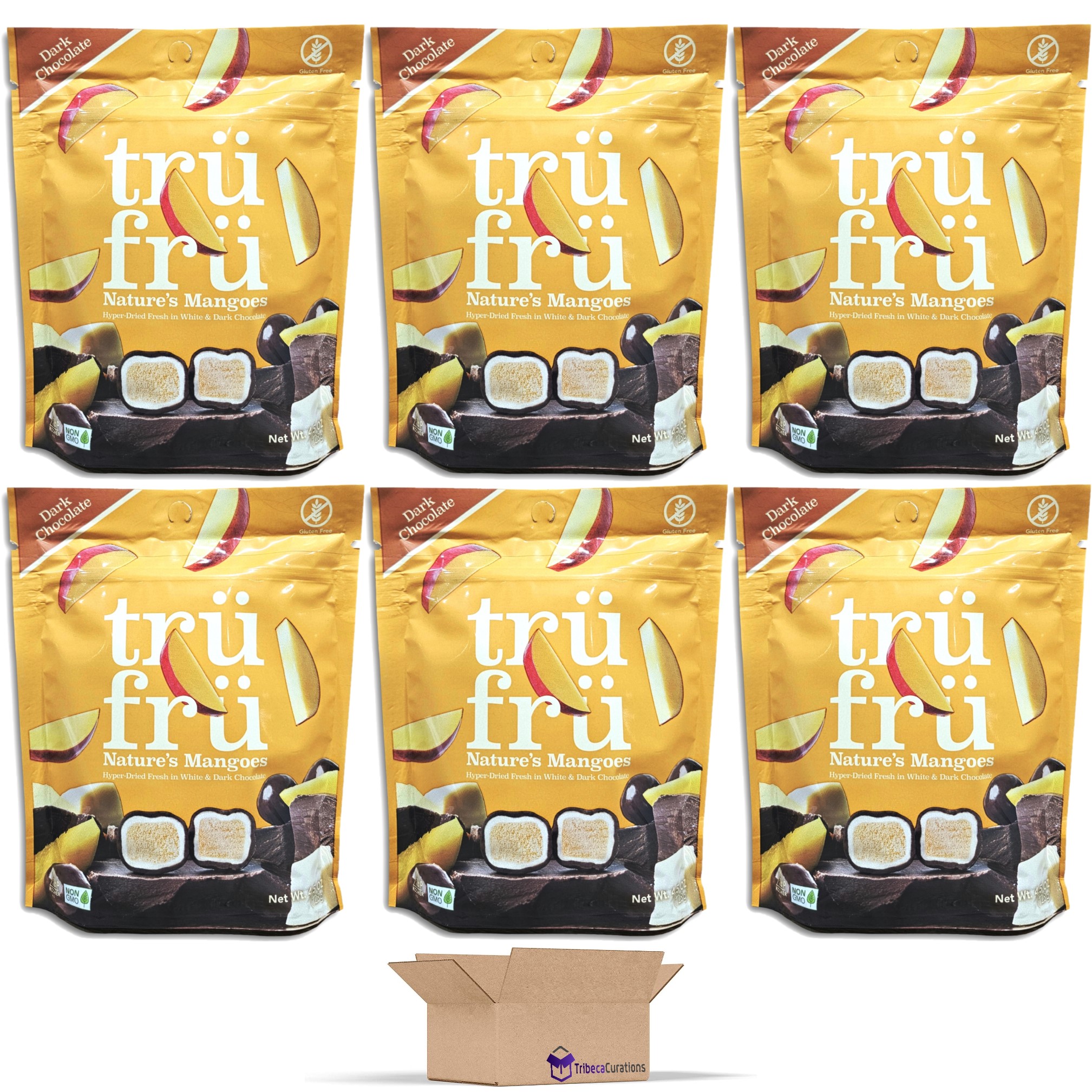 Tru Fru Hyper-Dried Fresh Mango In White & Dark Chocolate Value Pack   | 4.5 Ounce Share Bag | Pack of 6