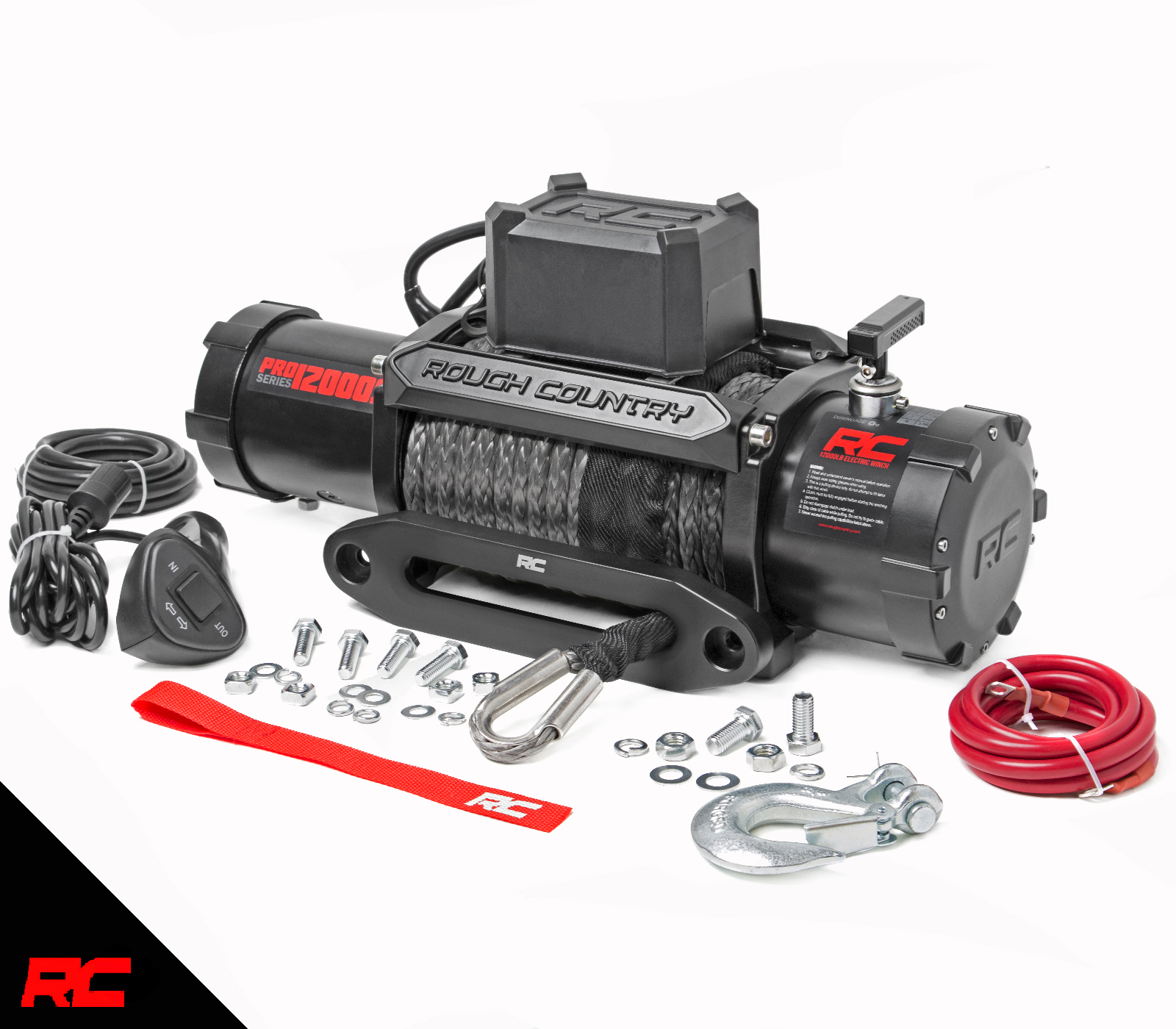 Rough Country 12000 LB Electric Winch 85 FT Synthetic RopeFairlead