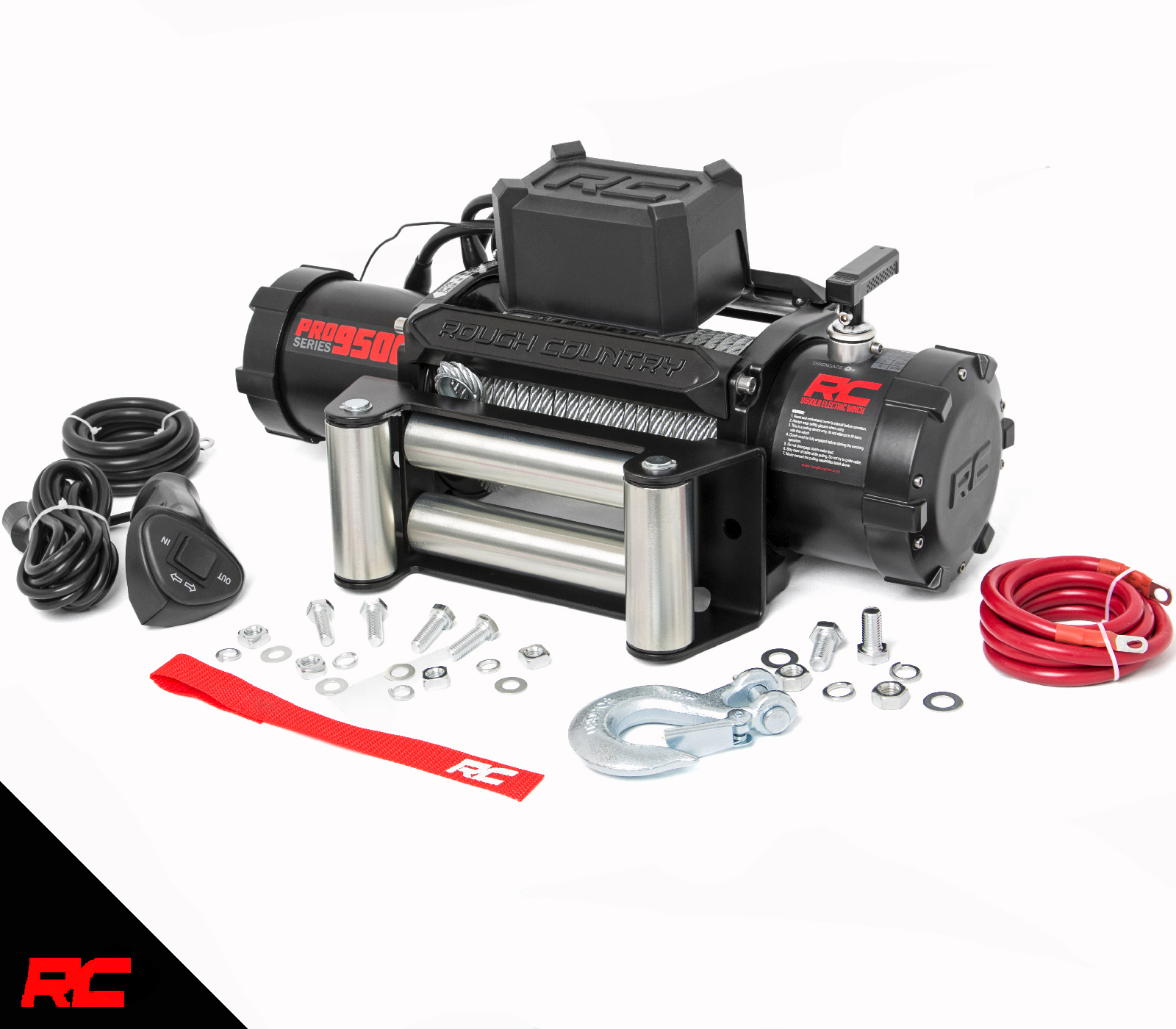 Rough Country 9500 LB Electric Winch 100 FT Steel Rope Fairlead