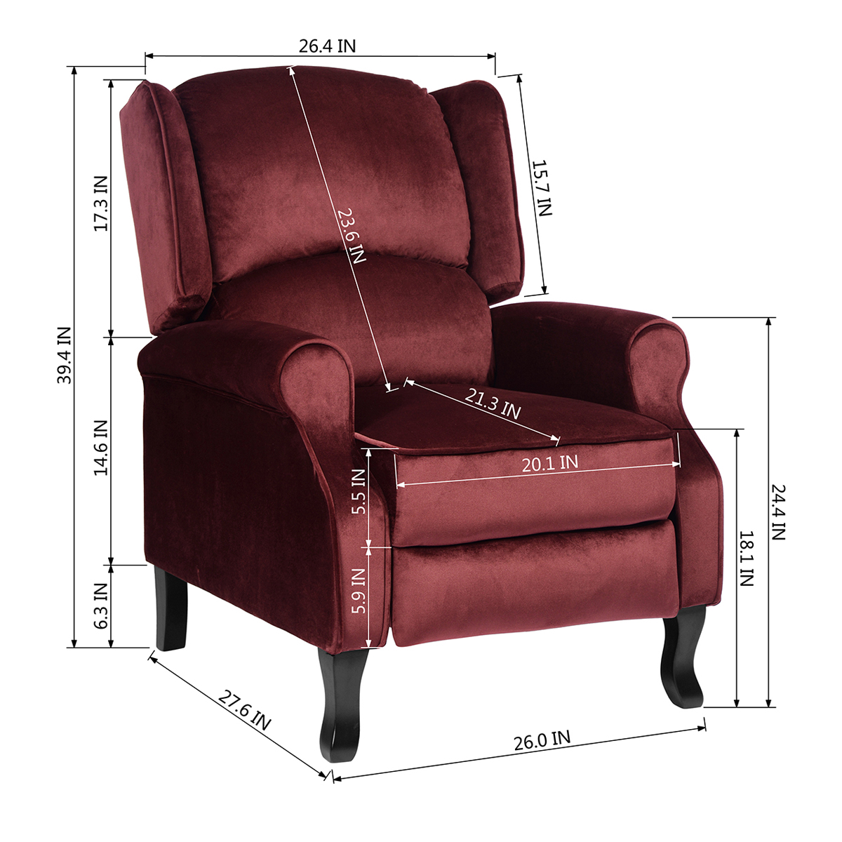 Silla de acento reclinable manual reposabrazos reclinable sofá individual reposapiés - Imagen 16 de 25