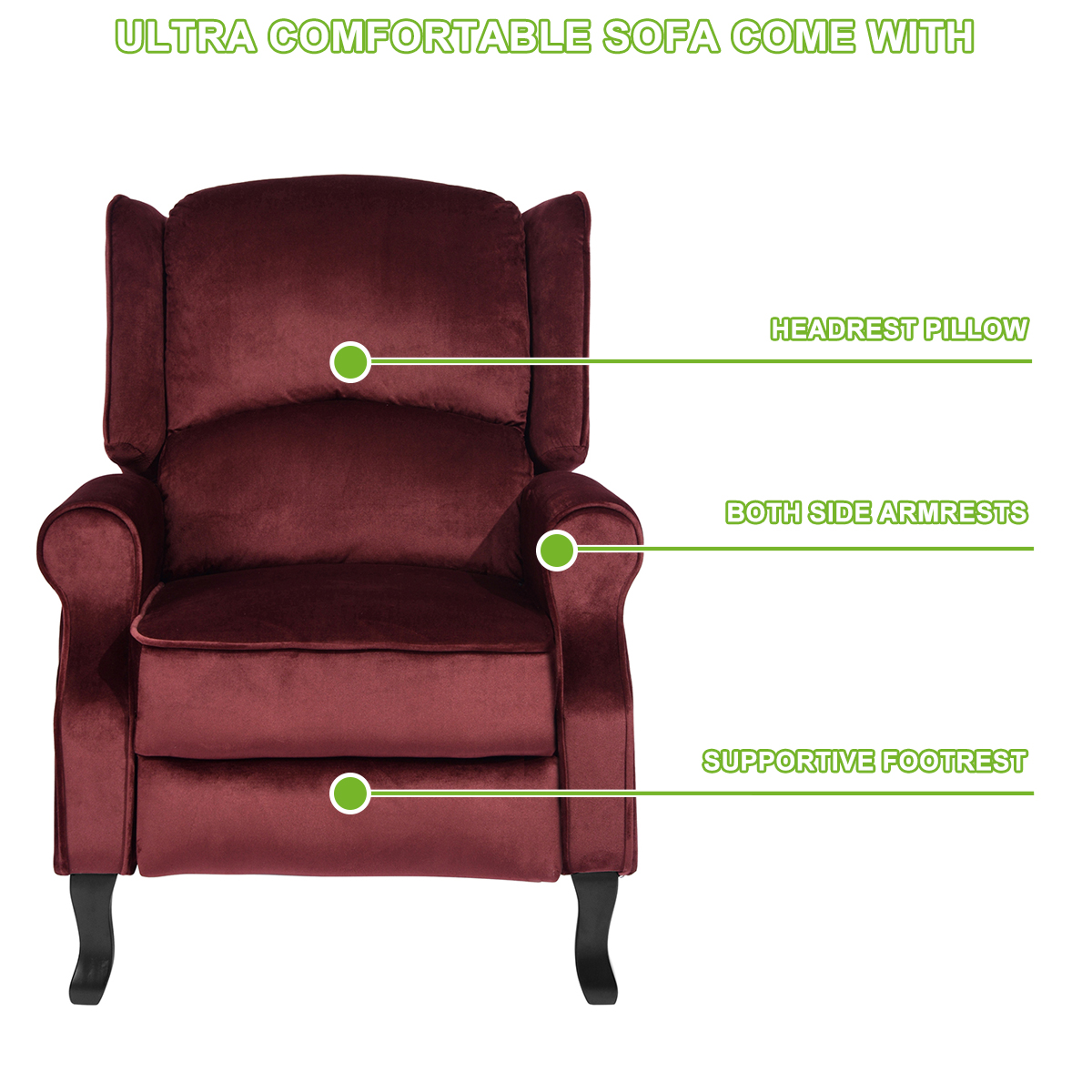 Silla de acento reclinable manual reposabrazos reclinable sofá individual reposapiés - Imagen 19 de 25