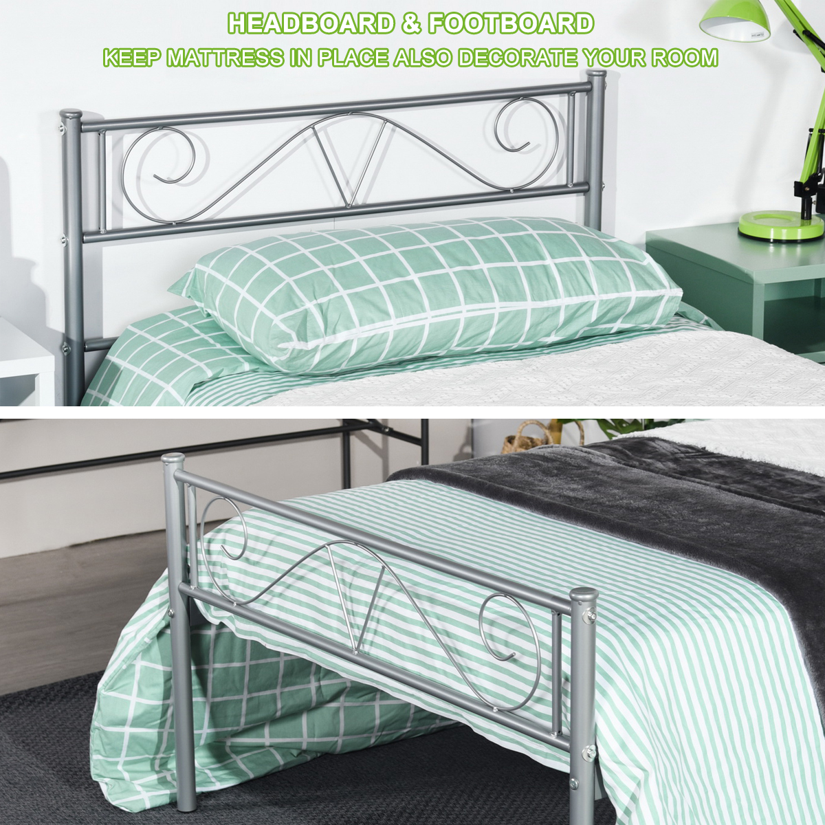 Twin/Full/Queen Metal Bed Frame Platform Mattress Foundation Headboard Footboard - Picture 21 of 37