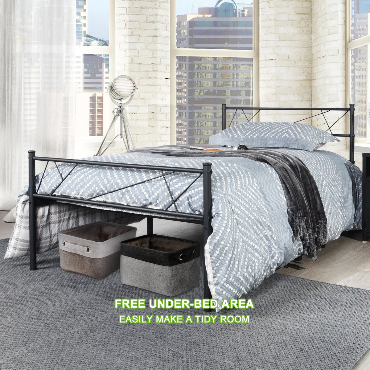 Queen Full Twin Size Bed Frame Metal Mattress Platform Base Headboard Footboard - Picture 7 of 37