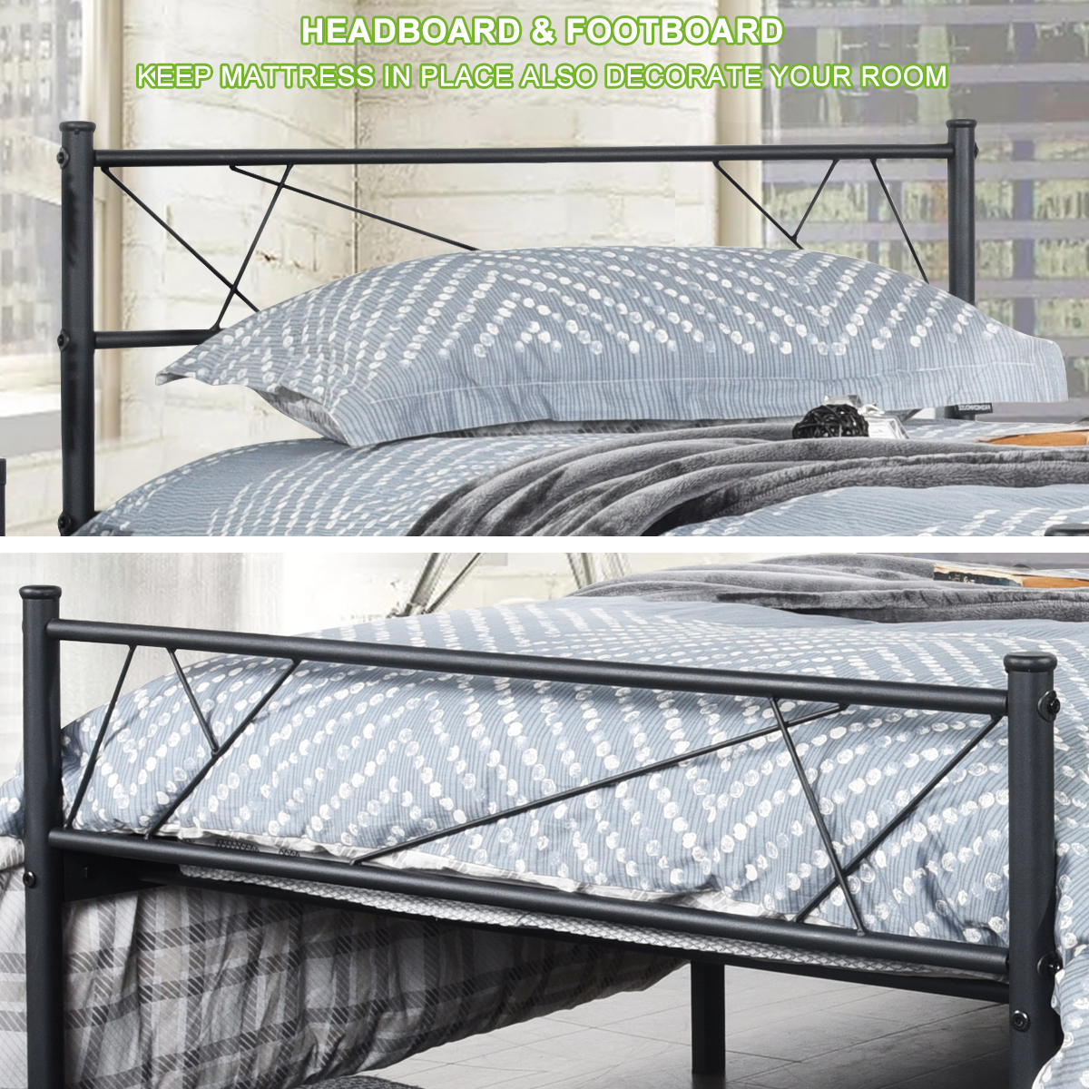 Queen Full Twin Size Bed Frame Metal Mattress Platform Base Headboard Footboard - Picture 8 of 37