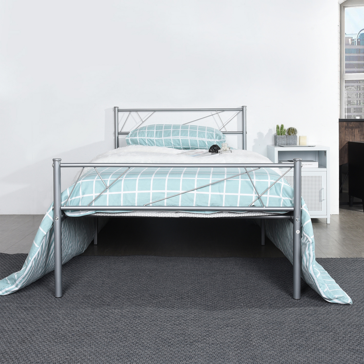 Queen Full Twin Size Bed Frame Metal Mattress Platform Base Headboard Footboard - Picture 24 of 37