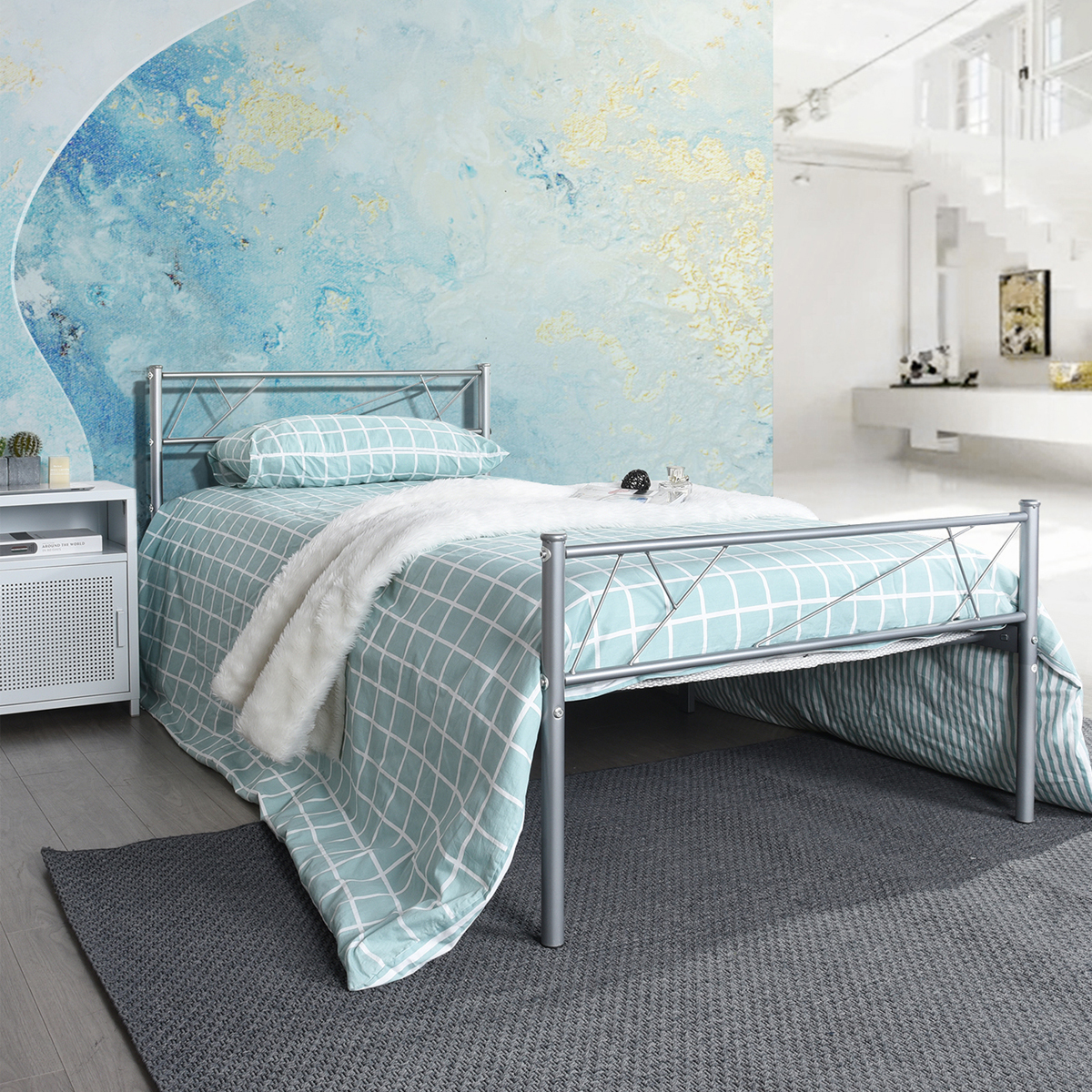 Queen Full Twin Size Bed Frame Metal Mattress Platform Base Headboard Footboard - Picture 25 of 37