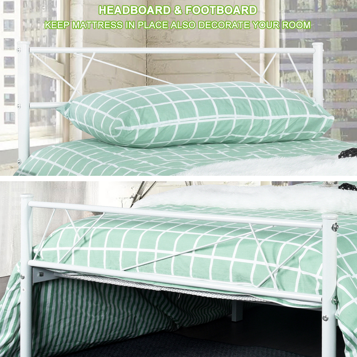 Queen Full Twin Size Bed Frame Metal Mattress Platform Base Headboard Footboard - Picture 33 of 37