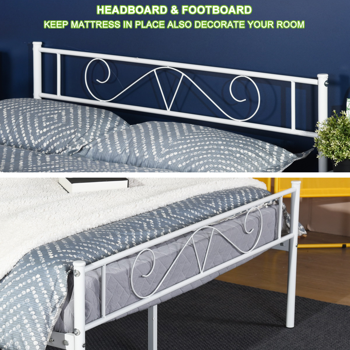 Twin/Full/Queen Metal Bed Frame Platform Mattress Foundation Headboard Footboard - Picture 33 of 37