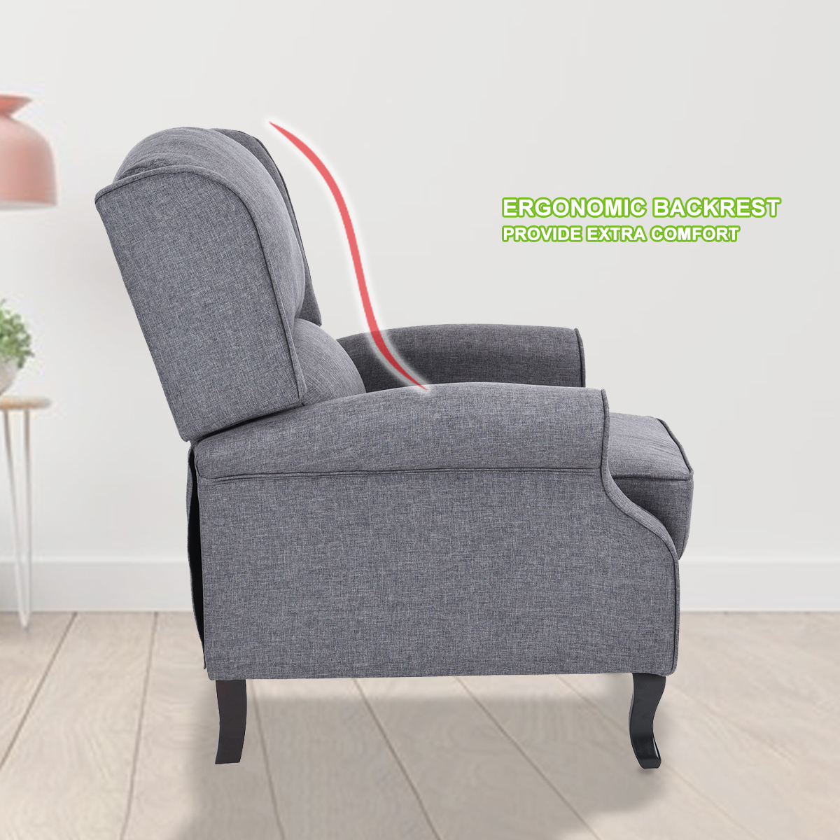 Silla de acento reclinable manual reposabrazos reclinable sofá individual reposapiés - Imagen 8 de 25