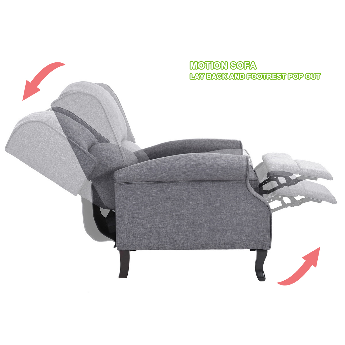 Silla de acento reclinable manual reposabrazos reclinable sofá individual reposapiés - Imagen 9 de 25