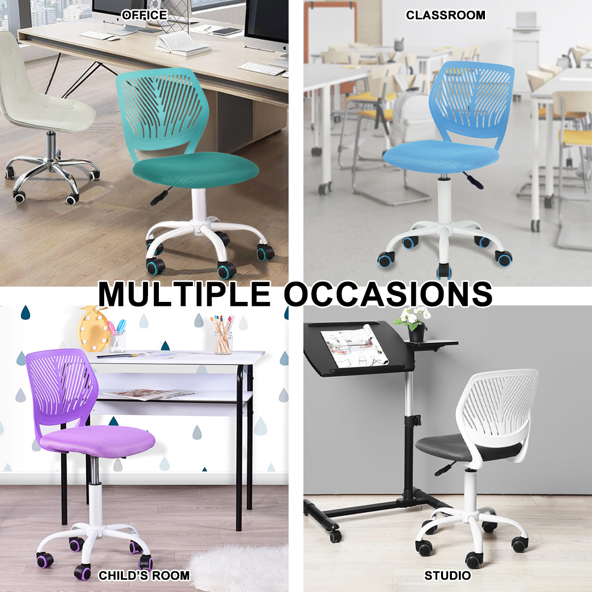 Office Chair Computer Task Work Gas Lift Adjustable Kids Room Swivel