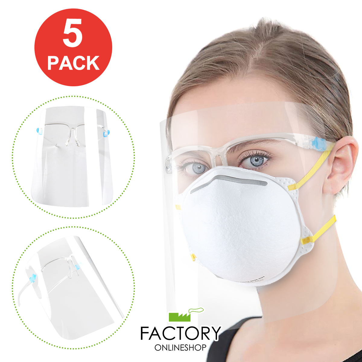 Gafas de protección facial transparente 1/5/10 máscara facial transparente reutilizable visera antiniebla - Imagen 32 de 40
