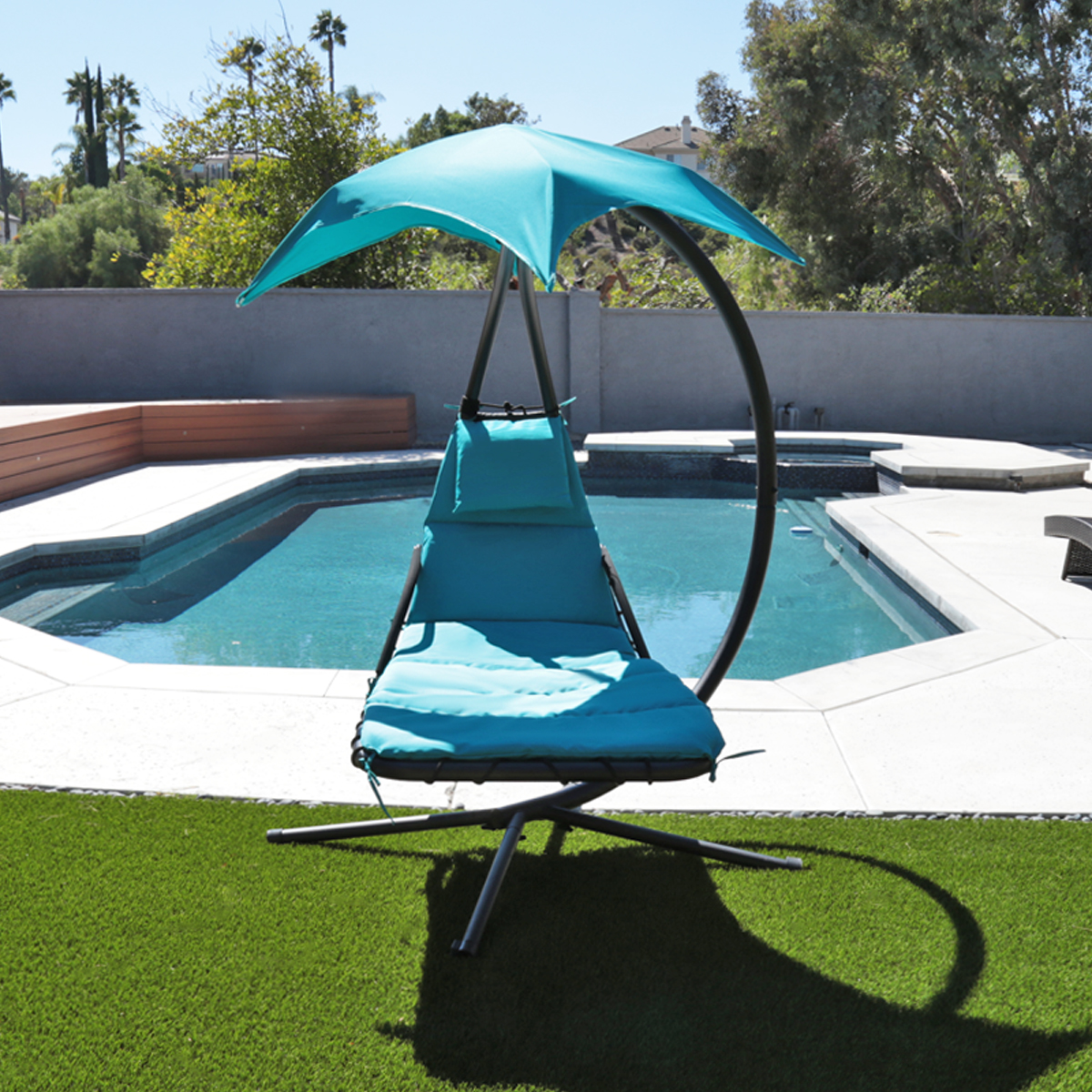 Hanging Chaise Lounger Chair Arc Stand Swing Hammock Chair Air Porch Canopy