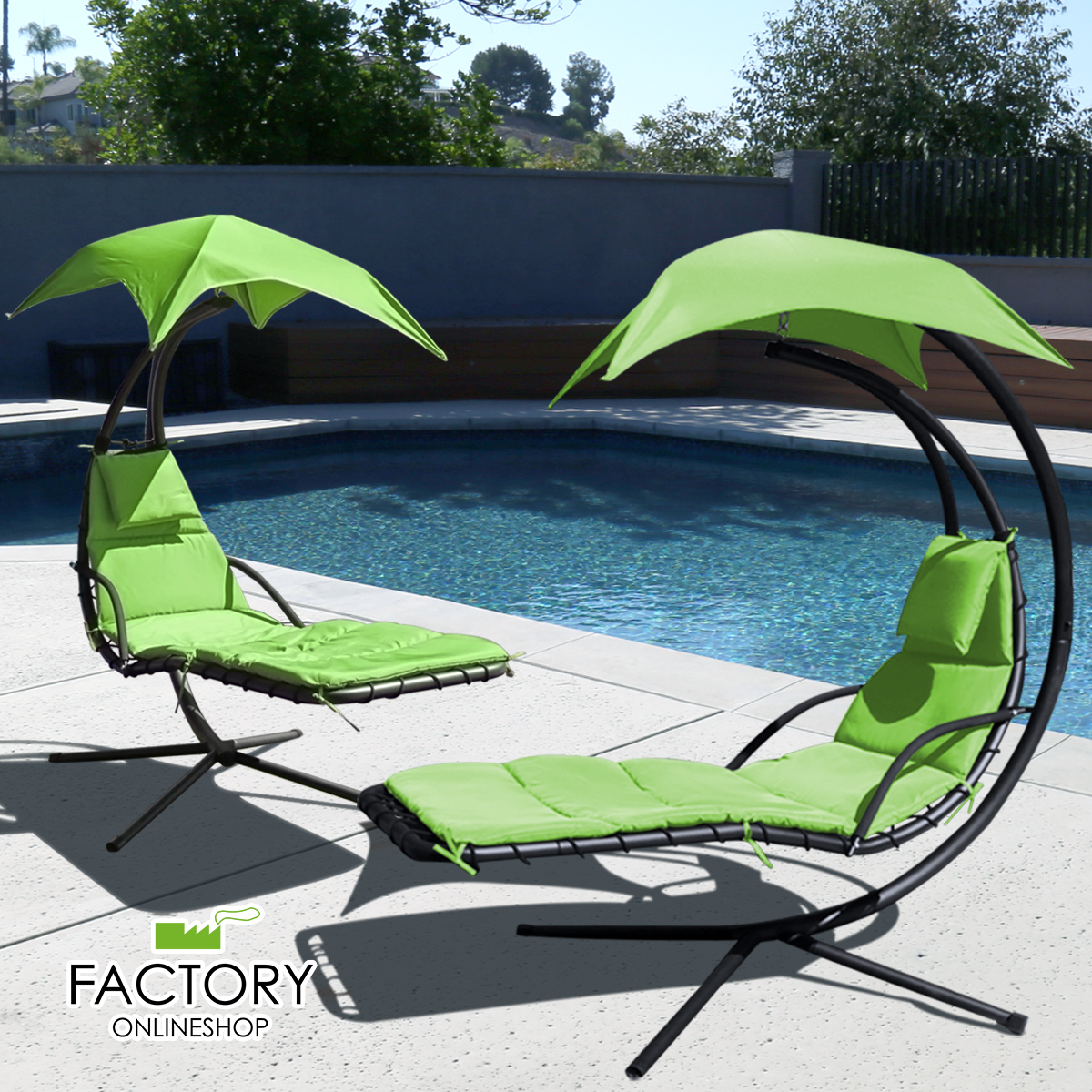 2x Hanging Chaise Lounger Chair Arc Stand Porch Swing Hammock Chair Canopy