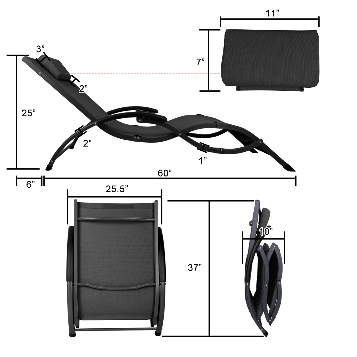2x Outdoor Chaise Lounge Chair Patio Reclining Folding Beach Sun Lounger Pool - Picture 14 of 31