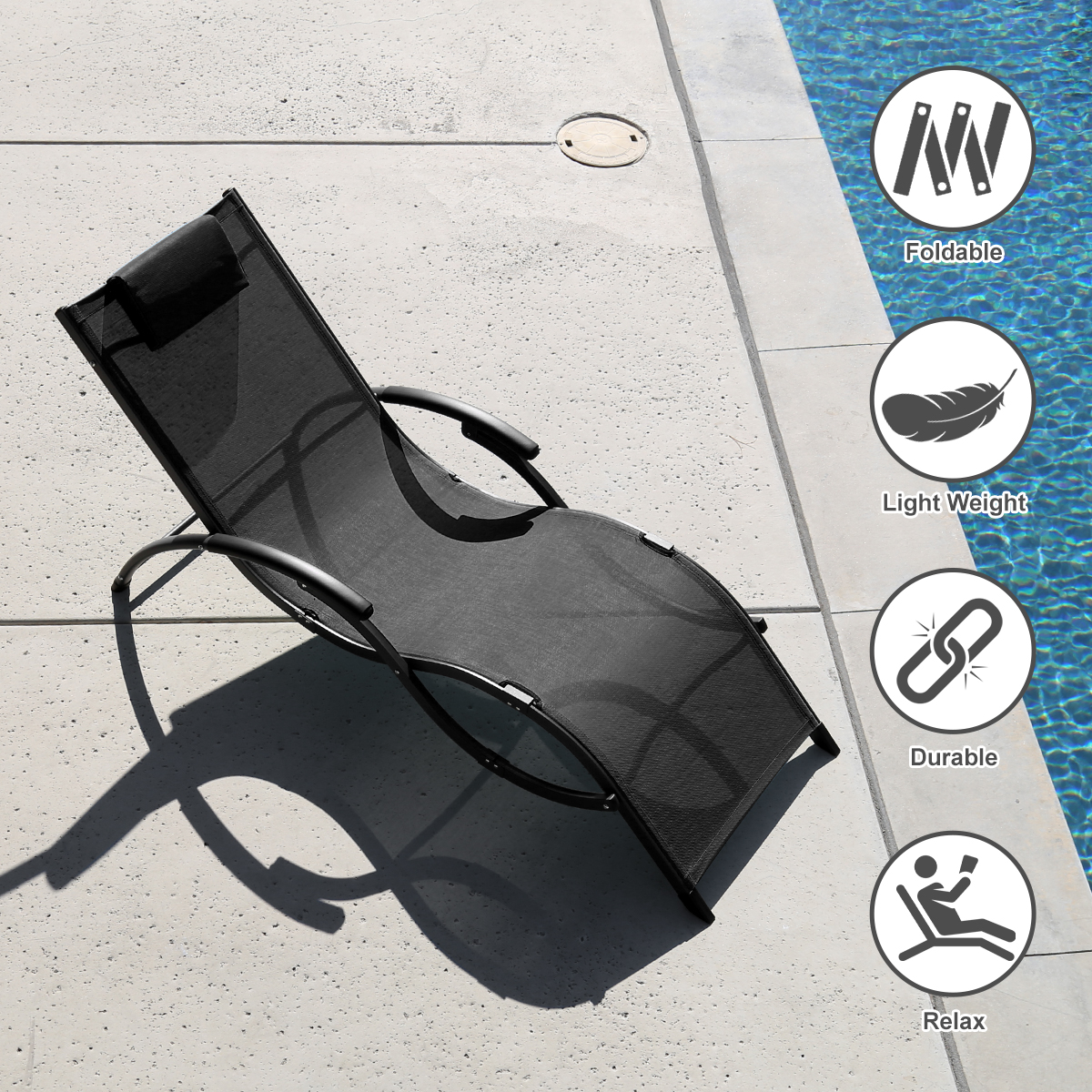 2x Outdoor Chaise Lounge Chair Patio Reclining Folding Beach Sun Lounger Pool - Picture 13 of 31