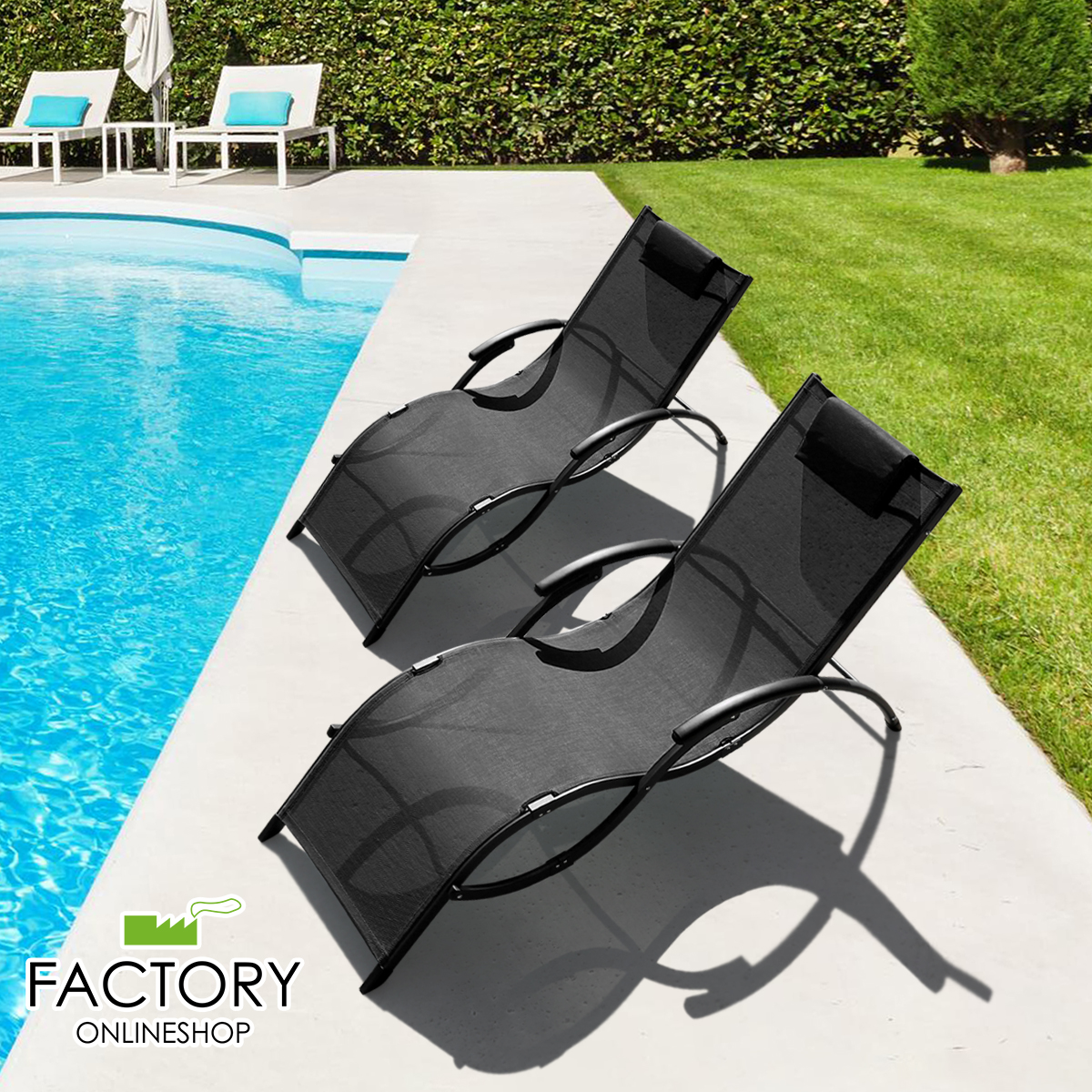 2x Outdoor Chaise Lounge Chair Patio Reclining Folding Beach Sun Lounger Pool - Picture 12 of 31