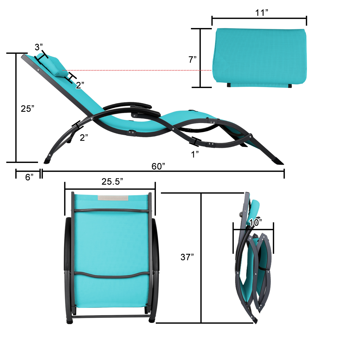 2x Outdoor Chaise Lounge Chair Patio Reclining Folding Beach Sun Lounger Pool - Picture 24 of 31