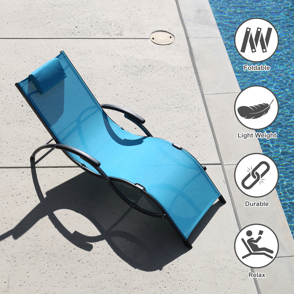2x Outdoor Chaise Lounge Chair Patio Reclining Folding Beach Sun Lounger Pool - Picture 23 of 31