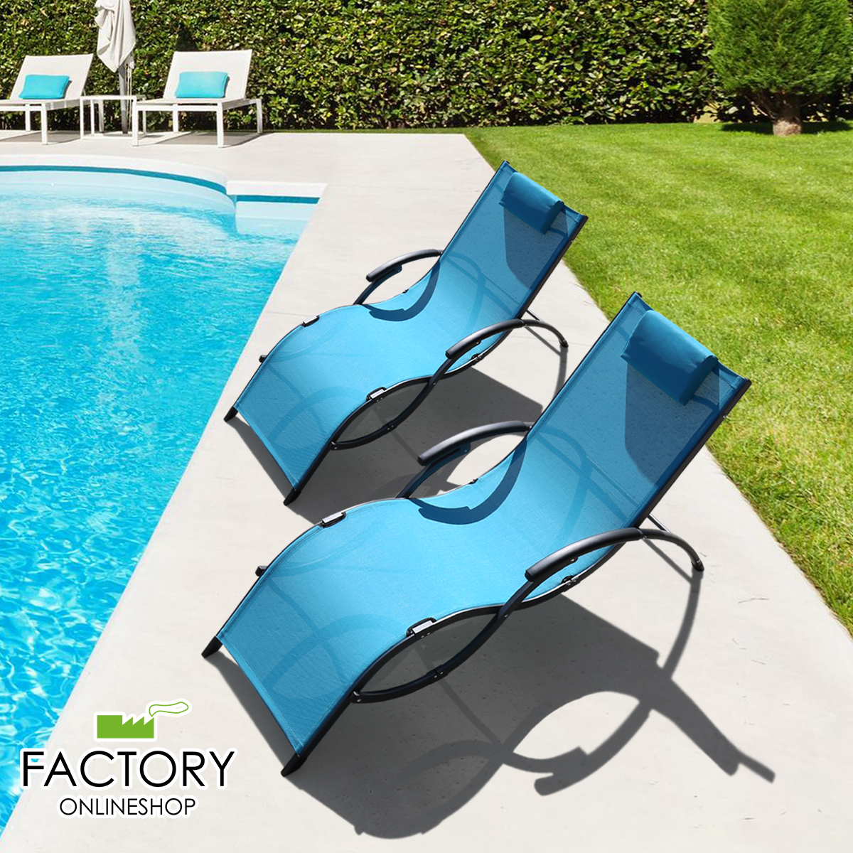 2x Outdoor Chaise Lounge Chair Patio Reclining Folding Beach Sun Lounger Pool - Picture 22 of 31