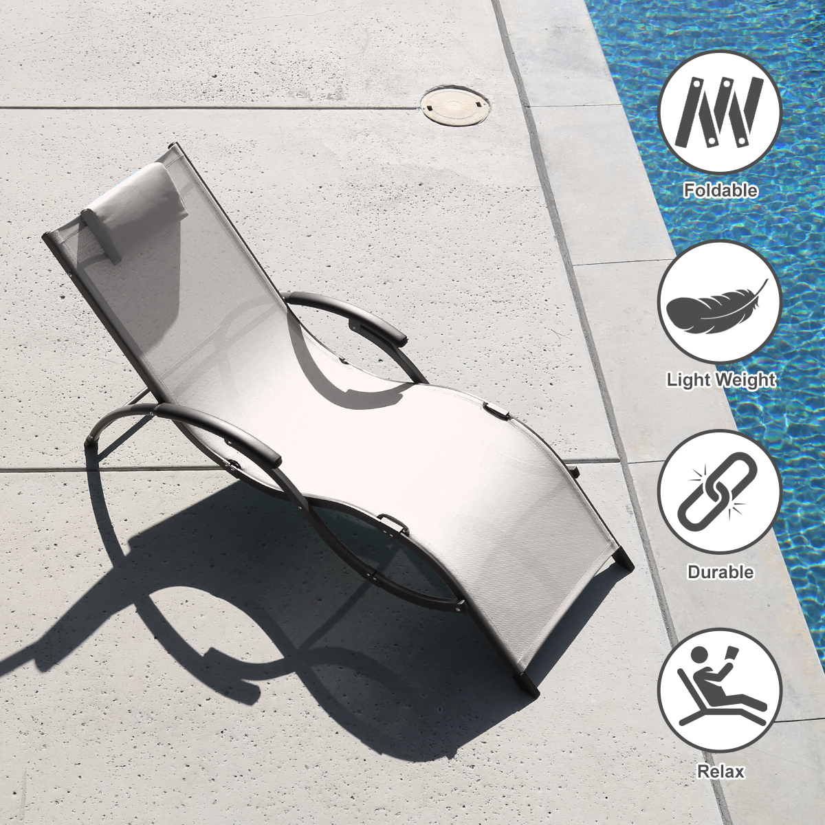 2x Outdoor Chaise Lounge Chair Patio Reclining Folding Beach Sun Lounger Pool - Picture 3 of 31
