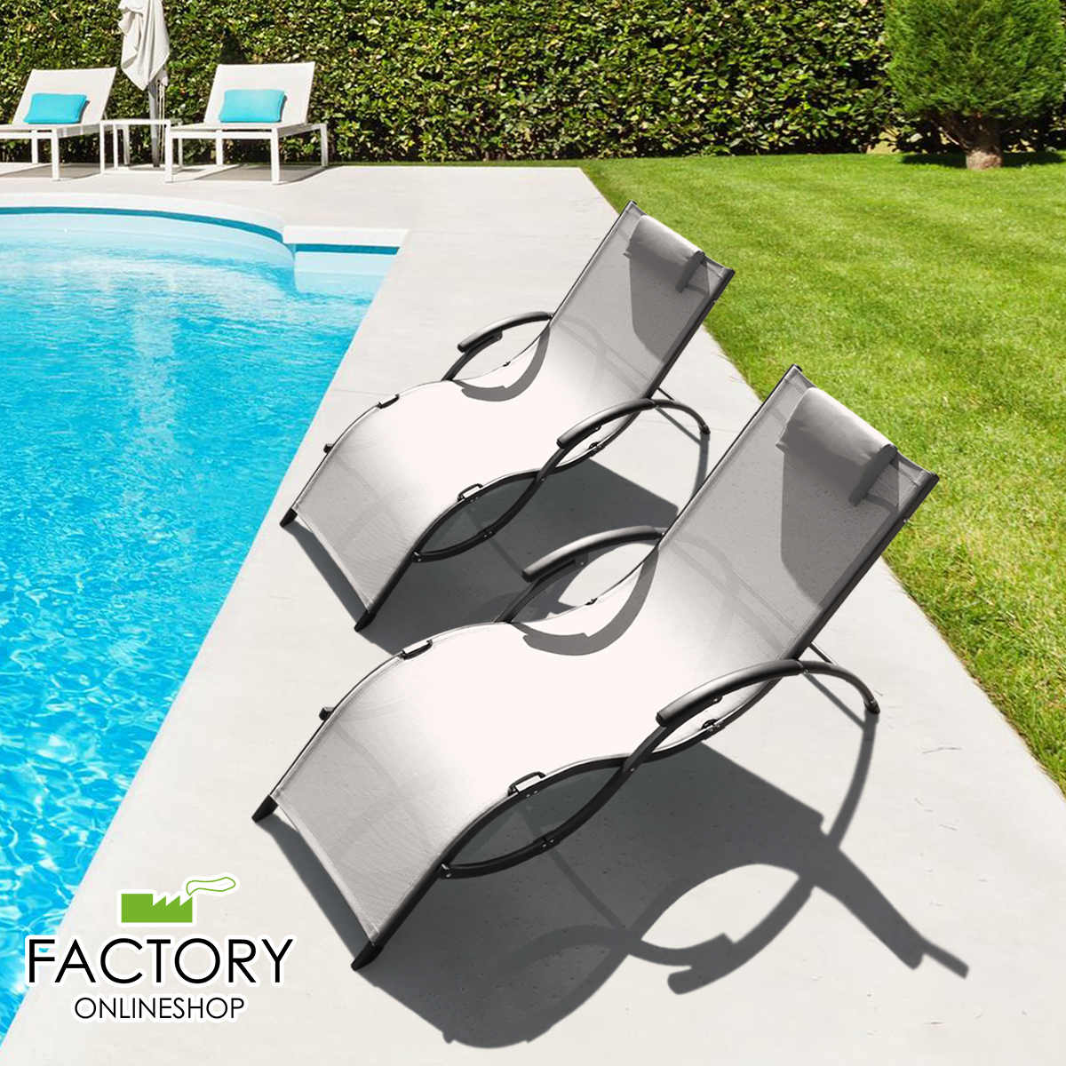 2x Outdoor Chaise Lounge Chair Patio Reclining Folding Beach Sun Lounger Pool - Picture 2 of 31