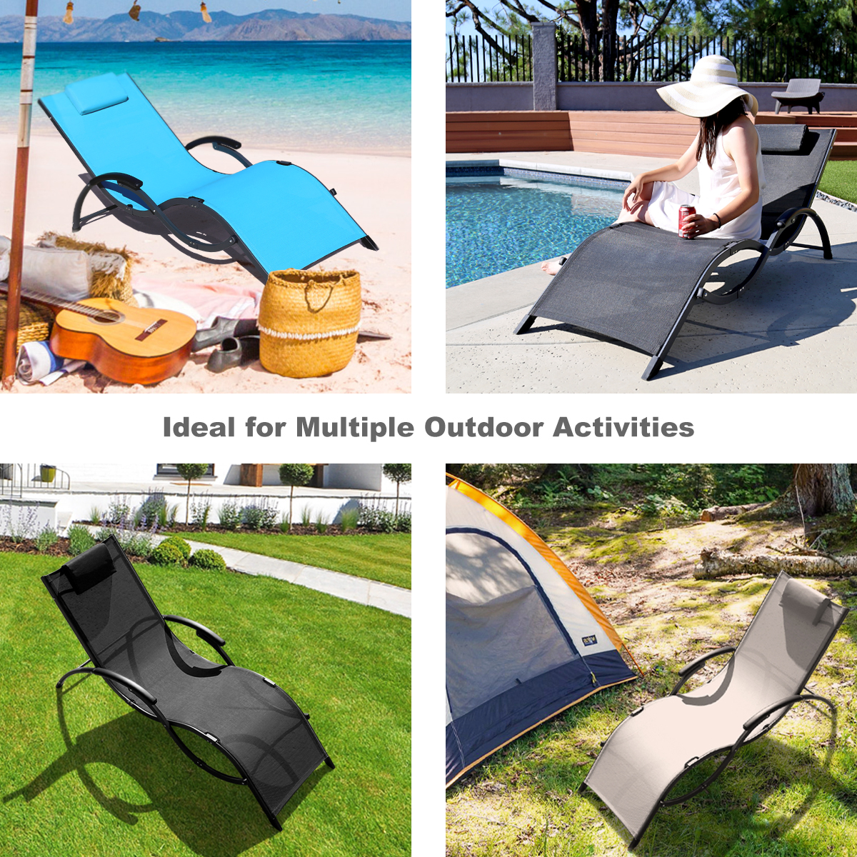 2x Outdoor Chaise Lounge Chair Patio Reclining Folding Beach Sun Lounger Pool - Picture 11 of 31
