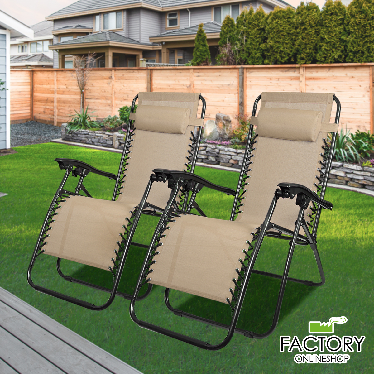 Set of 2 Zero Gravity Chairs Folding Lounger Beach Outdoor Patio Recliner Chair - Picture 43 of 52