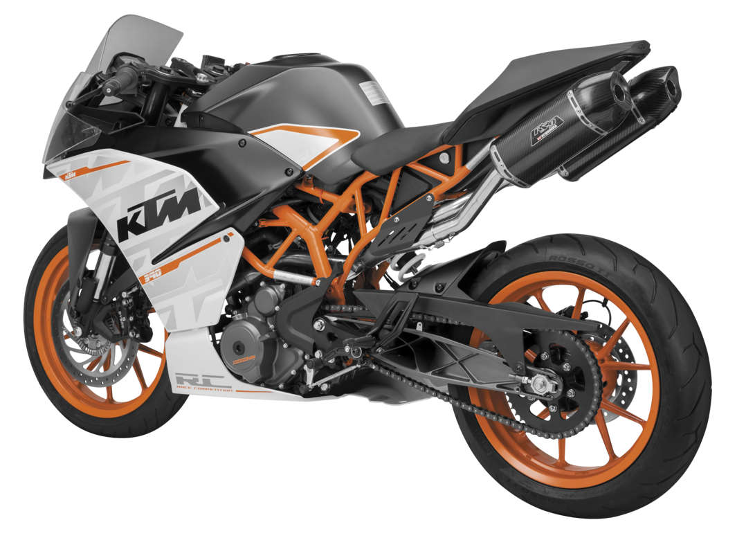 Yosh RS-9 Race Dual Slip On CF Exhaust Pipe KTM 390 RC