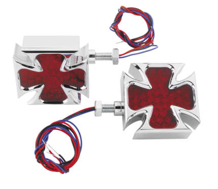 Bikers Choice Chrome Aluminum Maltese Cross Red LED Turn Signal Pair