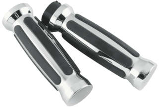 BC Chrome Rubber Sensation Dual Throttle Grip Pair For Harley Dual Cable 1