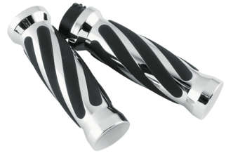 BC Chrome Rubber Twisted Dual Throttle Grip Pair For Harley Dual Cable