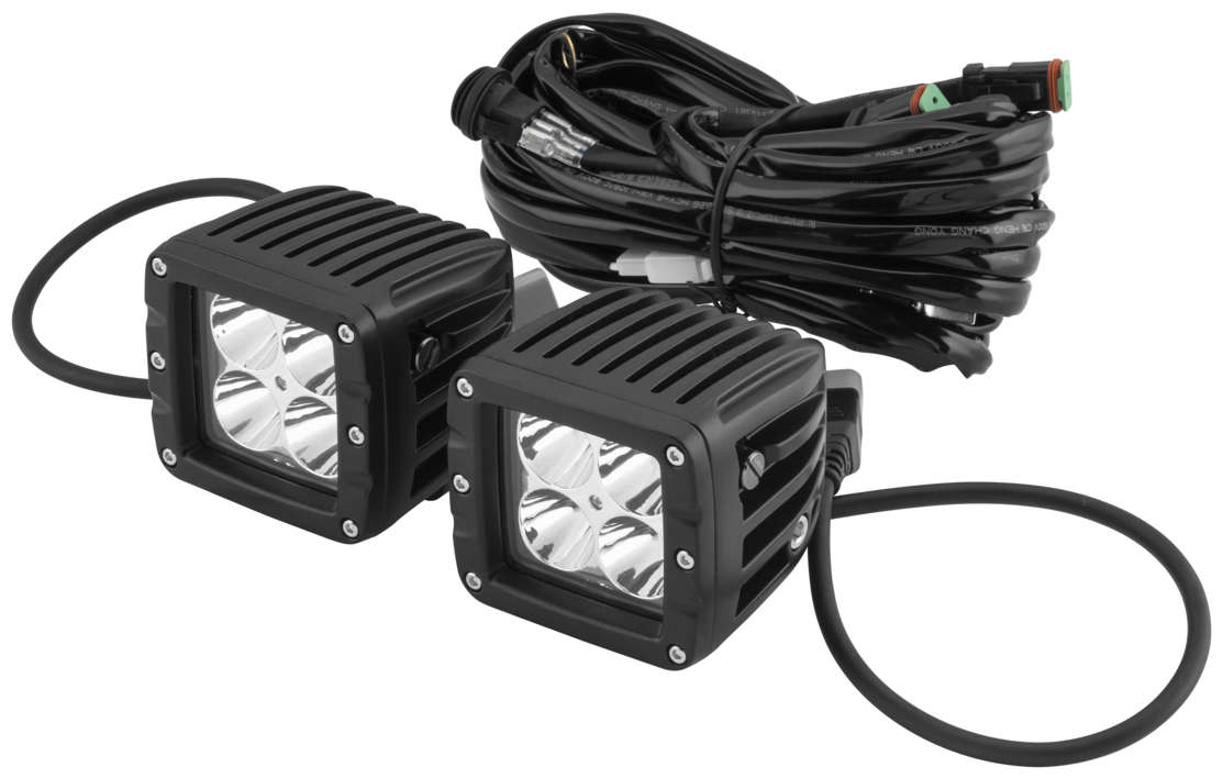 QuadBoss LED 3in Pod Spot Light Pair w Harness and Switch