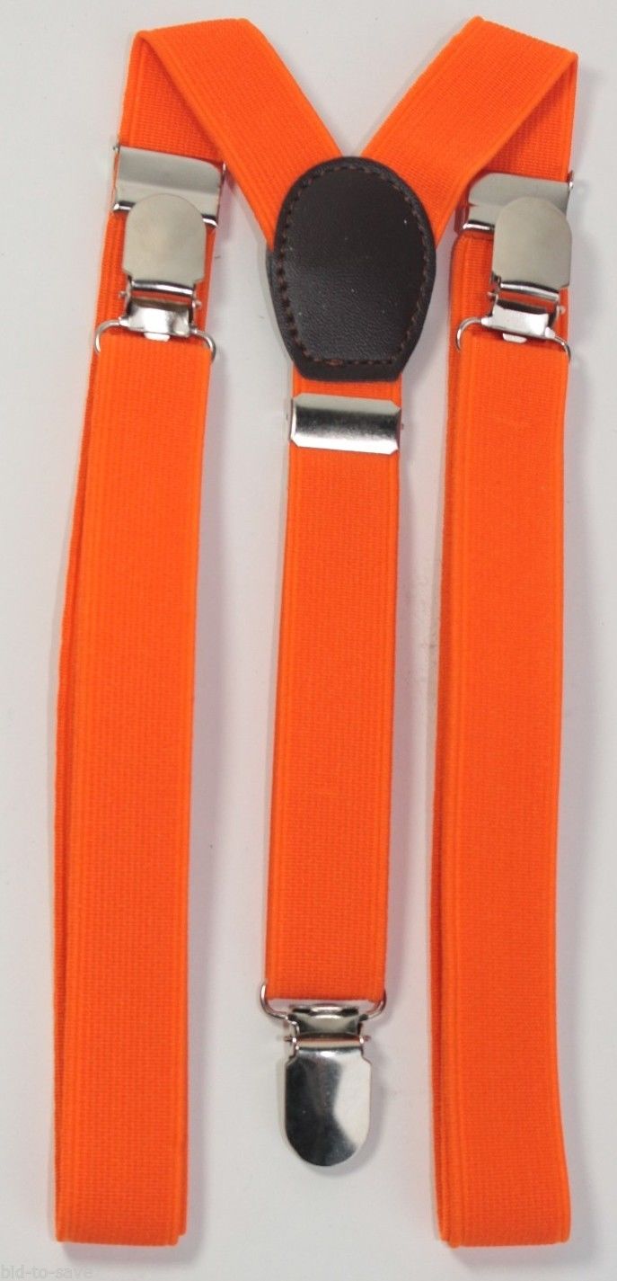 ORANGE Mens Womens Clip-on Suspenders Elastic Y-Shape Adjustable Braces New