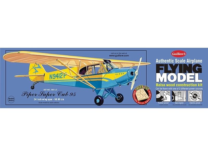 Balsa Wood Flying Model Airplane Guillow's Piper Super Cub 95 GUI