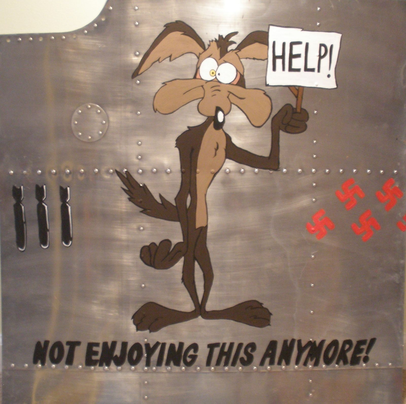 WWII Aviation Large Repro Nose Art Panel, Wile E. Coyote, Boeing B