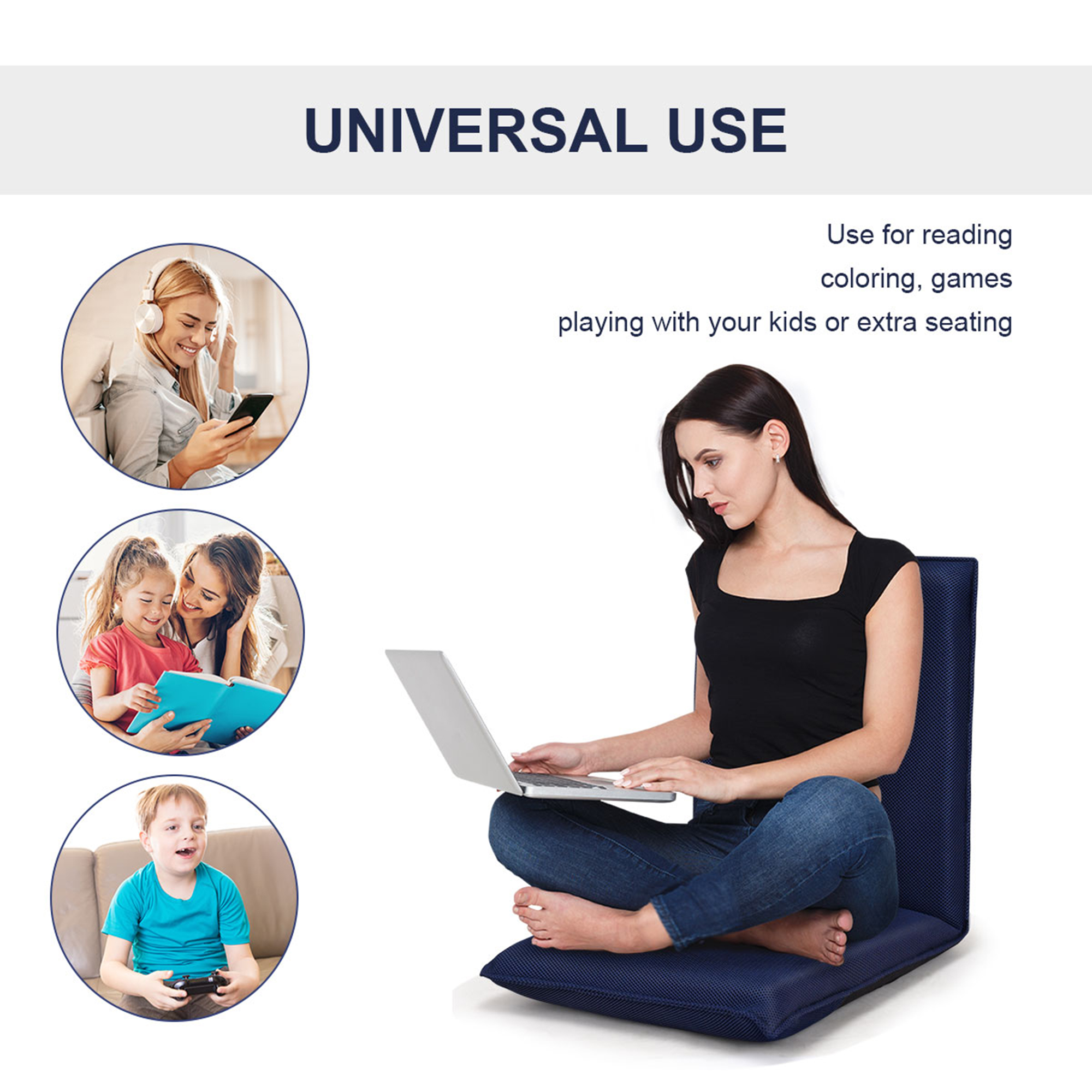 Adjustable 6-Position Floor Chair Folding Lazy Man Sofa Chair Multiangle Navy - Picture 7 of 10