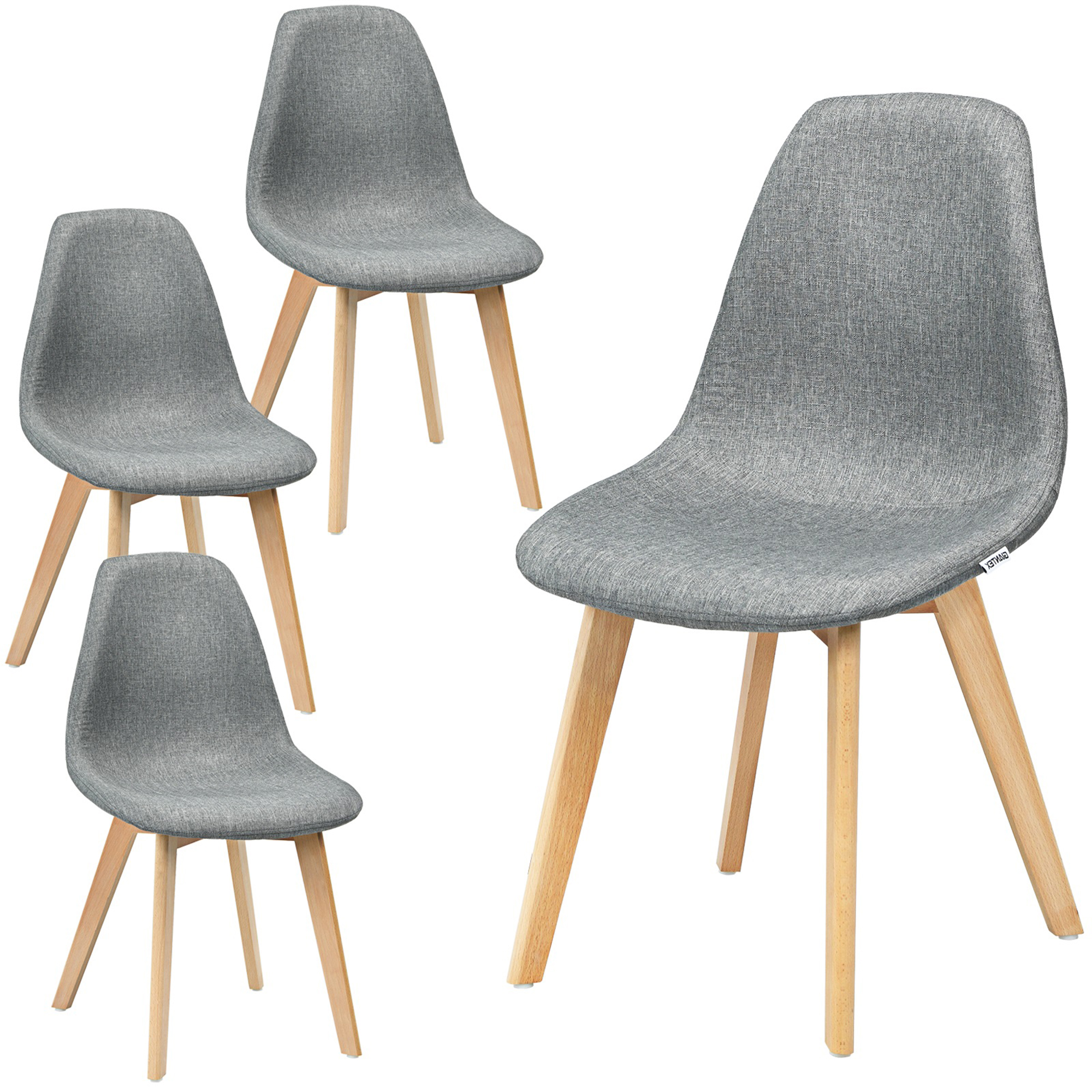 Set of 4 Dining Chairs Fabric Cushion Kitchen Side Chairs Gray - Picture 1 of 10