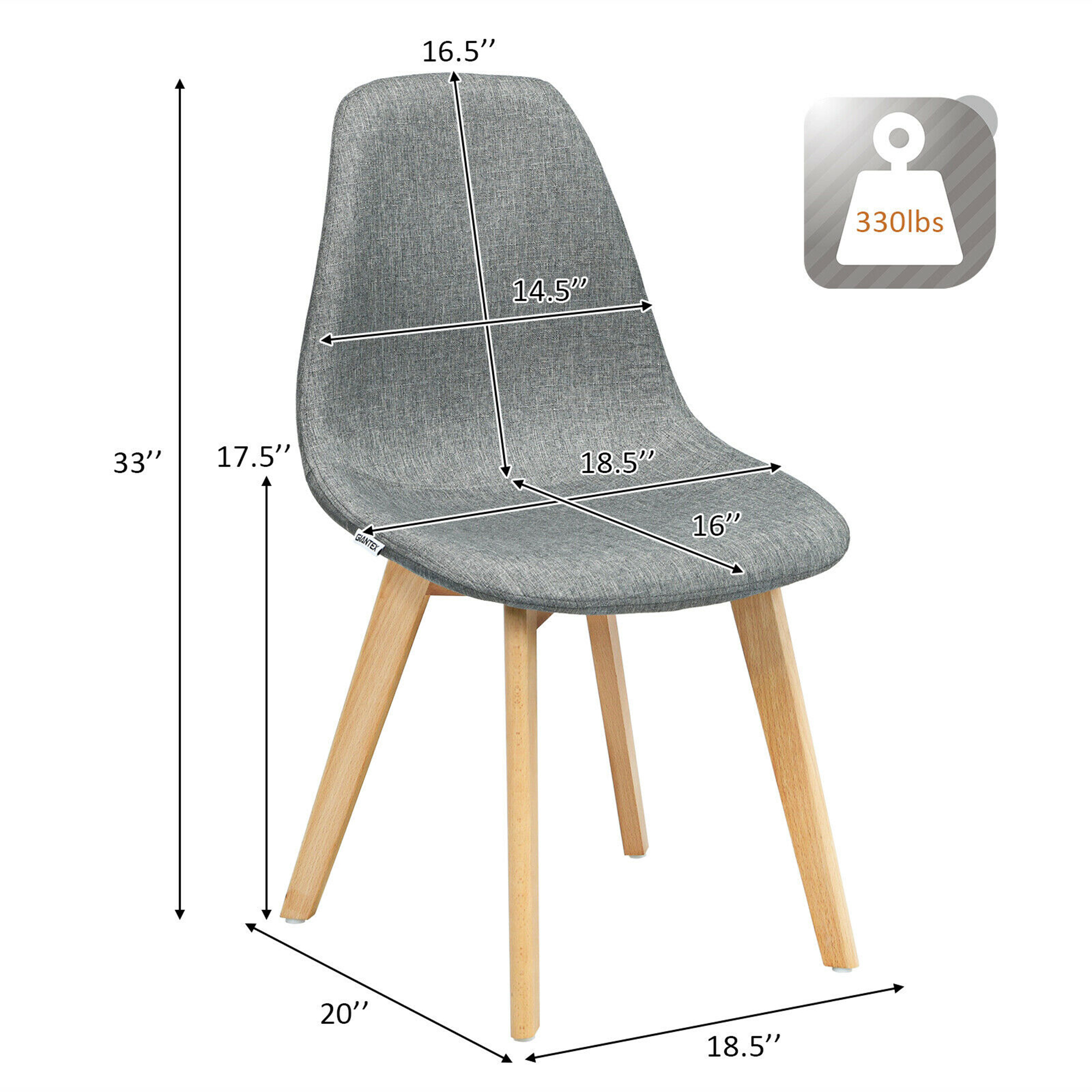 Set of 4 Dining Chairs Fabric Cushion Kitchen Side Chairs Gray - Picture 2 of 10