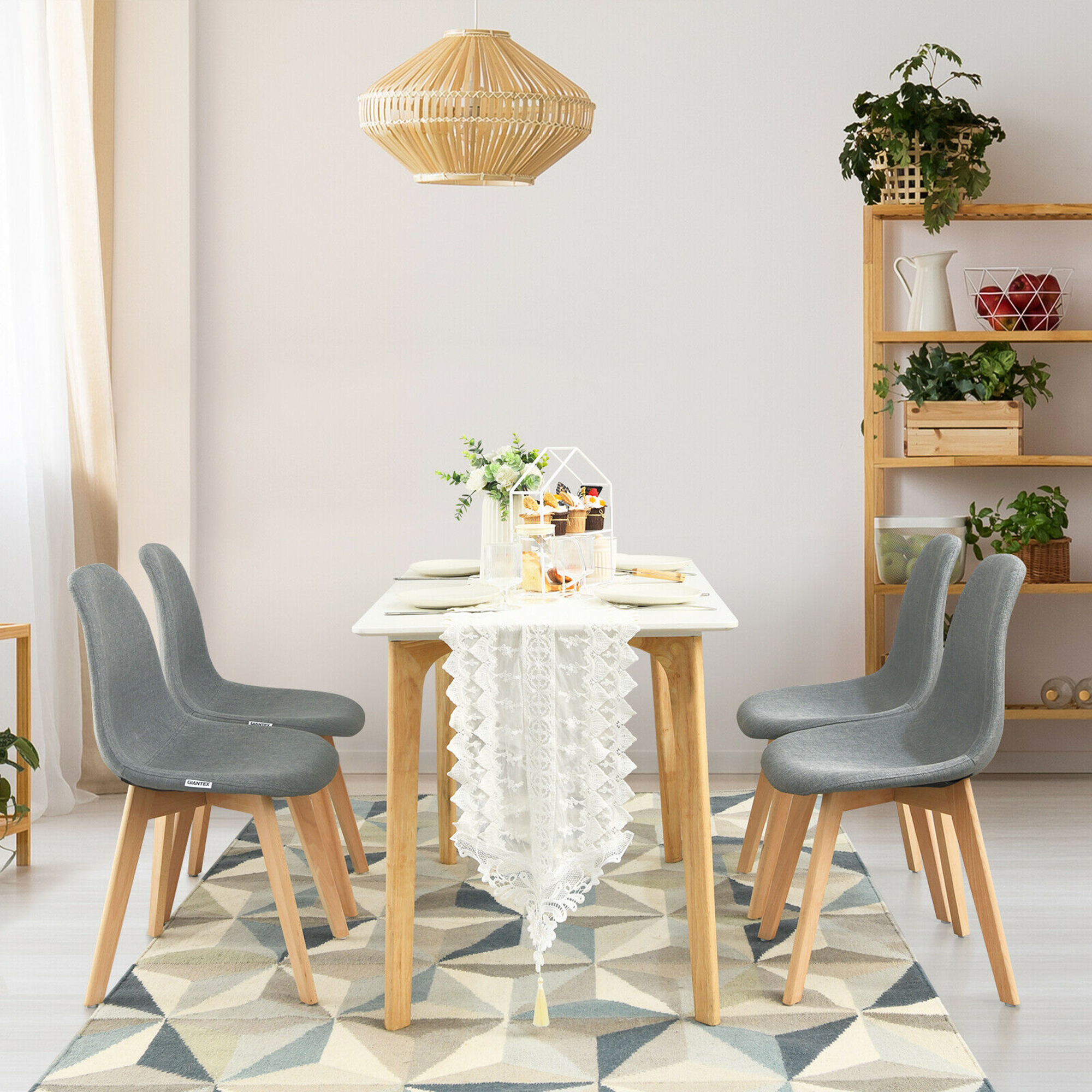 Set of 4 Dining Chairs Fabric Cushion Kitchen Side Chairs Gray - Picture 3 of 10