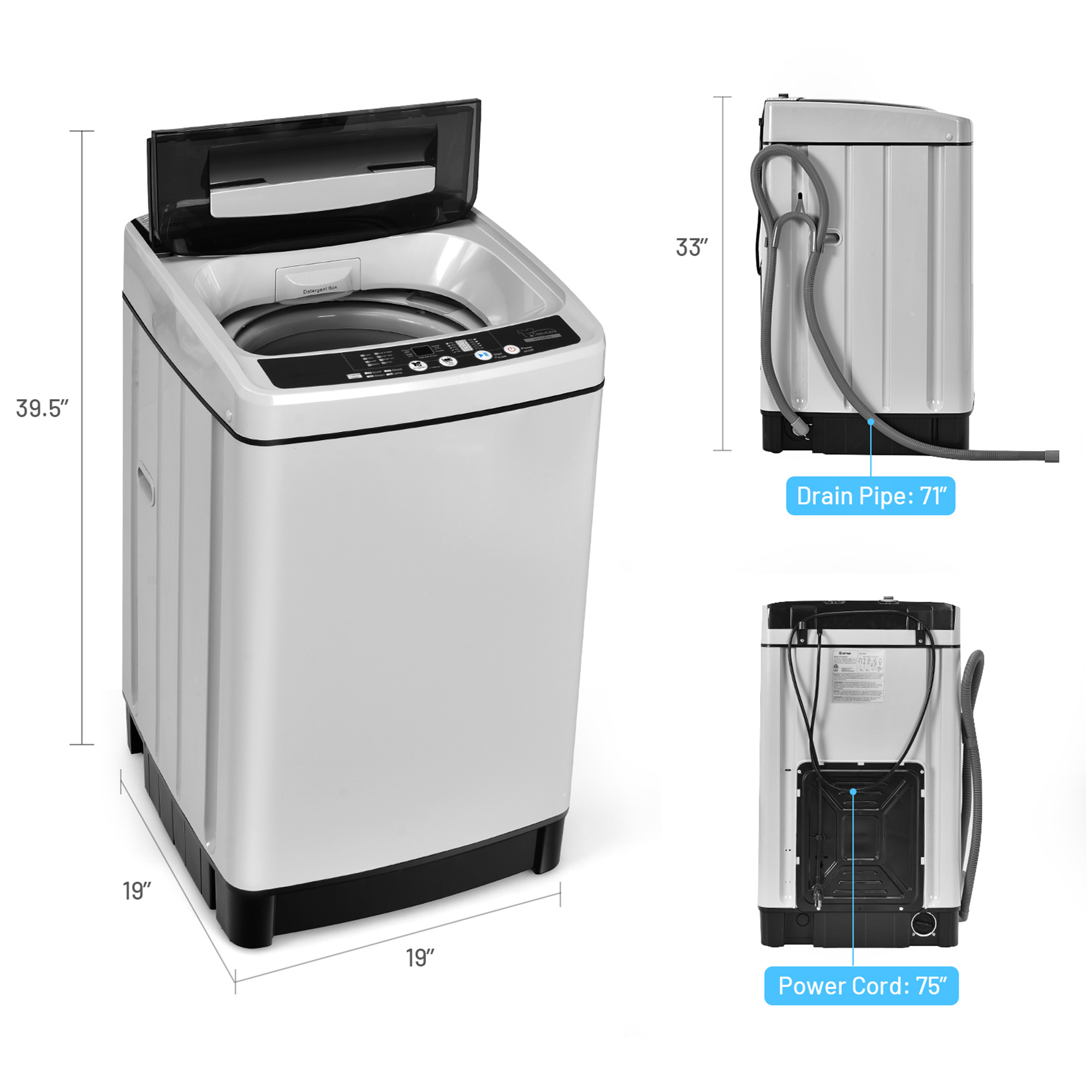 Topbuy Compact Full-automatic Washing Machine Laundry Washer w/ 11 lbs Capacity
